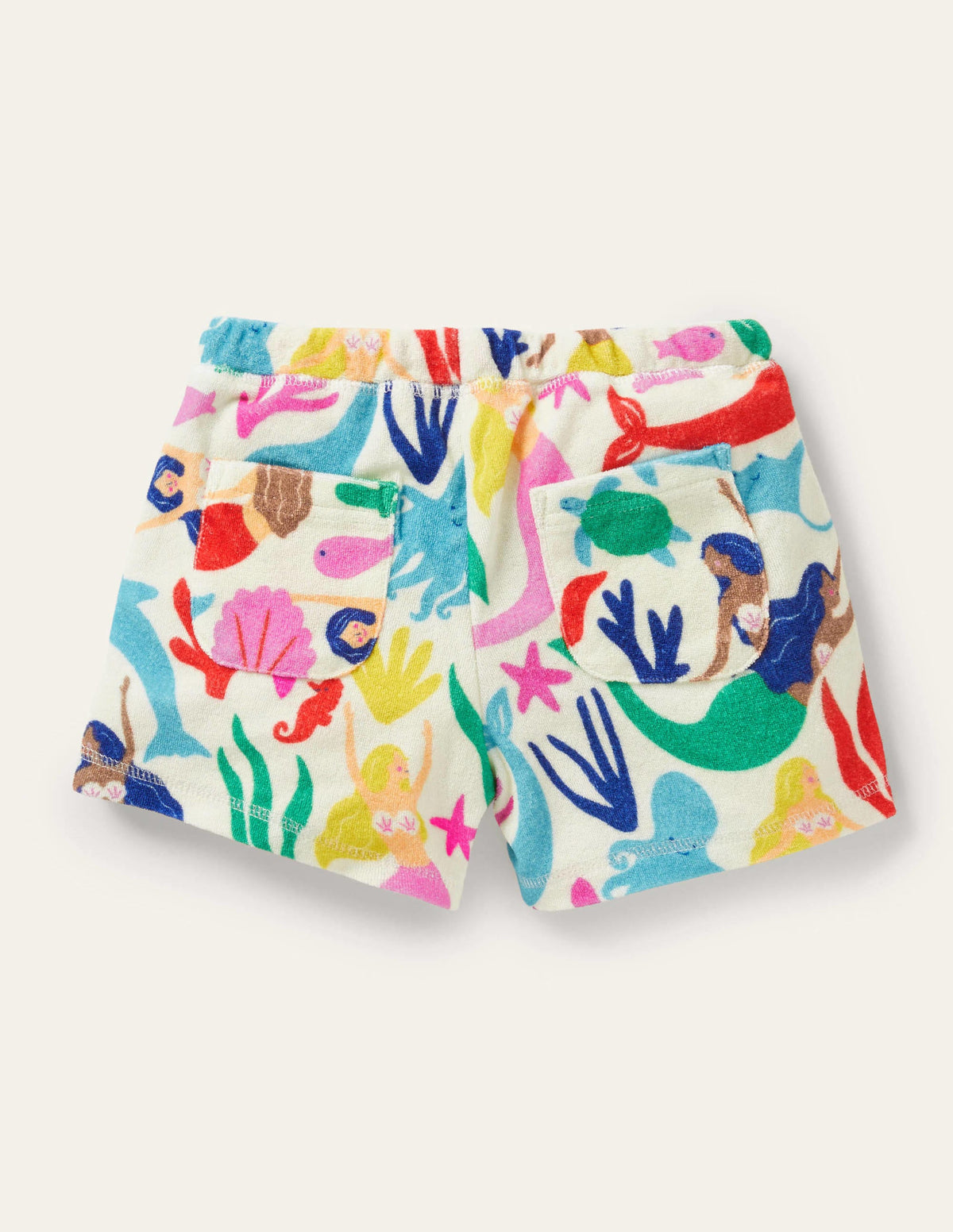 Towelling Shorts-Ivory Mermaid Collage-2