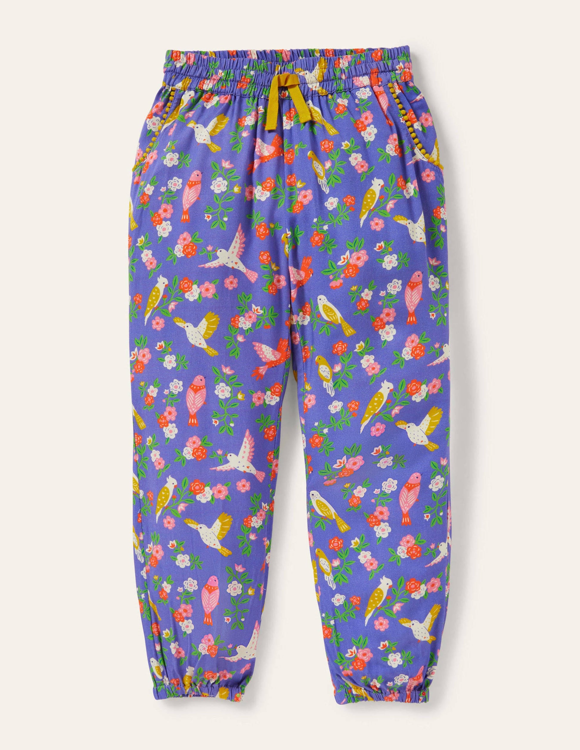 Relaxed Woven Printed Trousers-Bluebell Tropical Garden-1