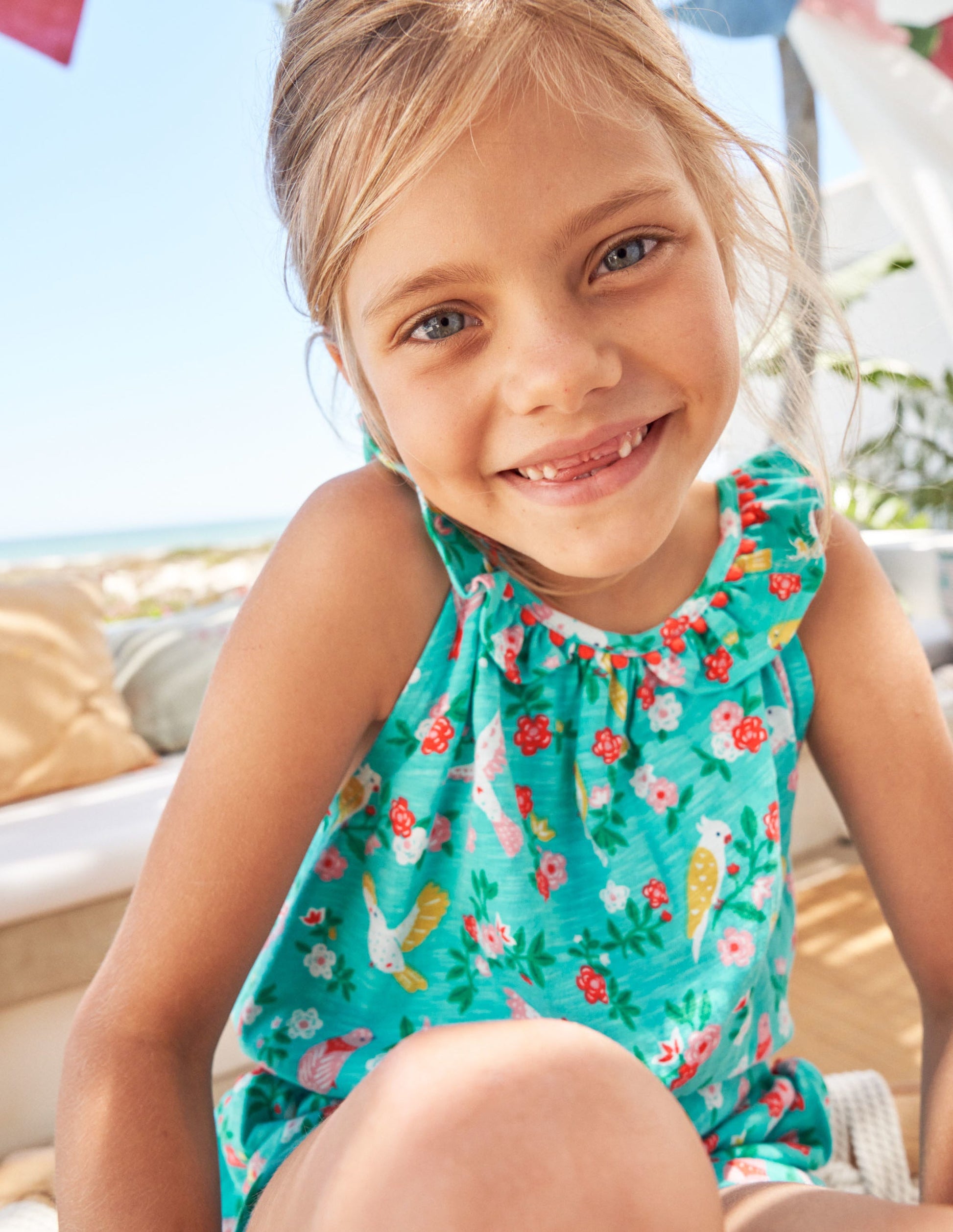 Charlie Pom Jersey Playsuit-Turquoise Tropical Garden-5
