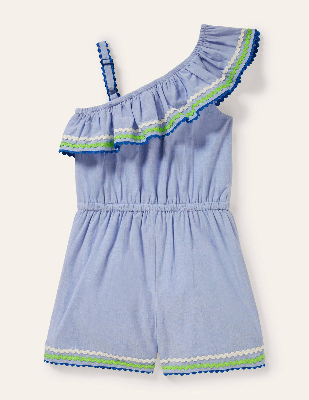 One Shoulder Ric Rac Playsuit-Chambray - Image 2