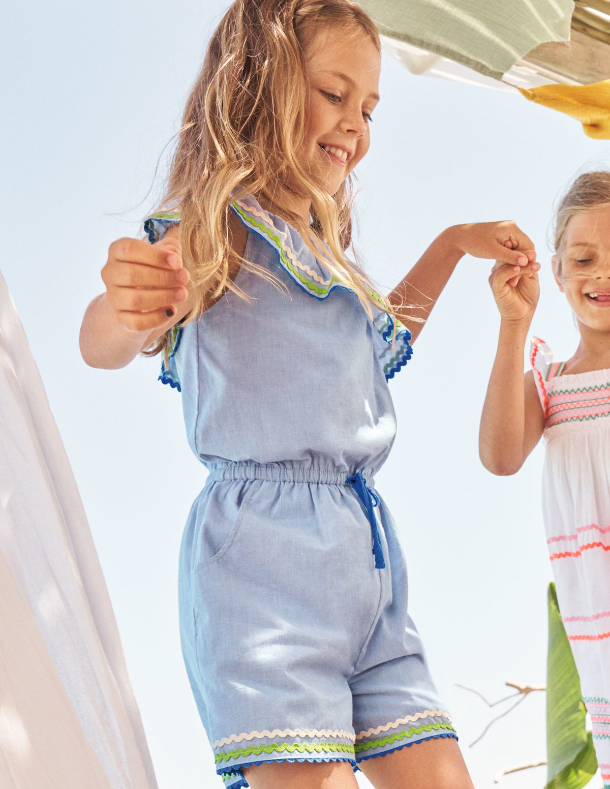 One Shoulder Ric Rac Playsuit-Chambray - Image 6