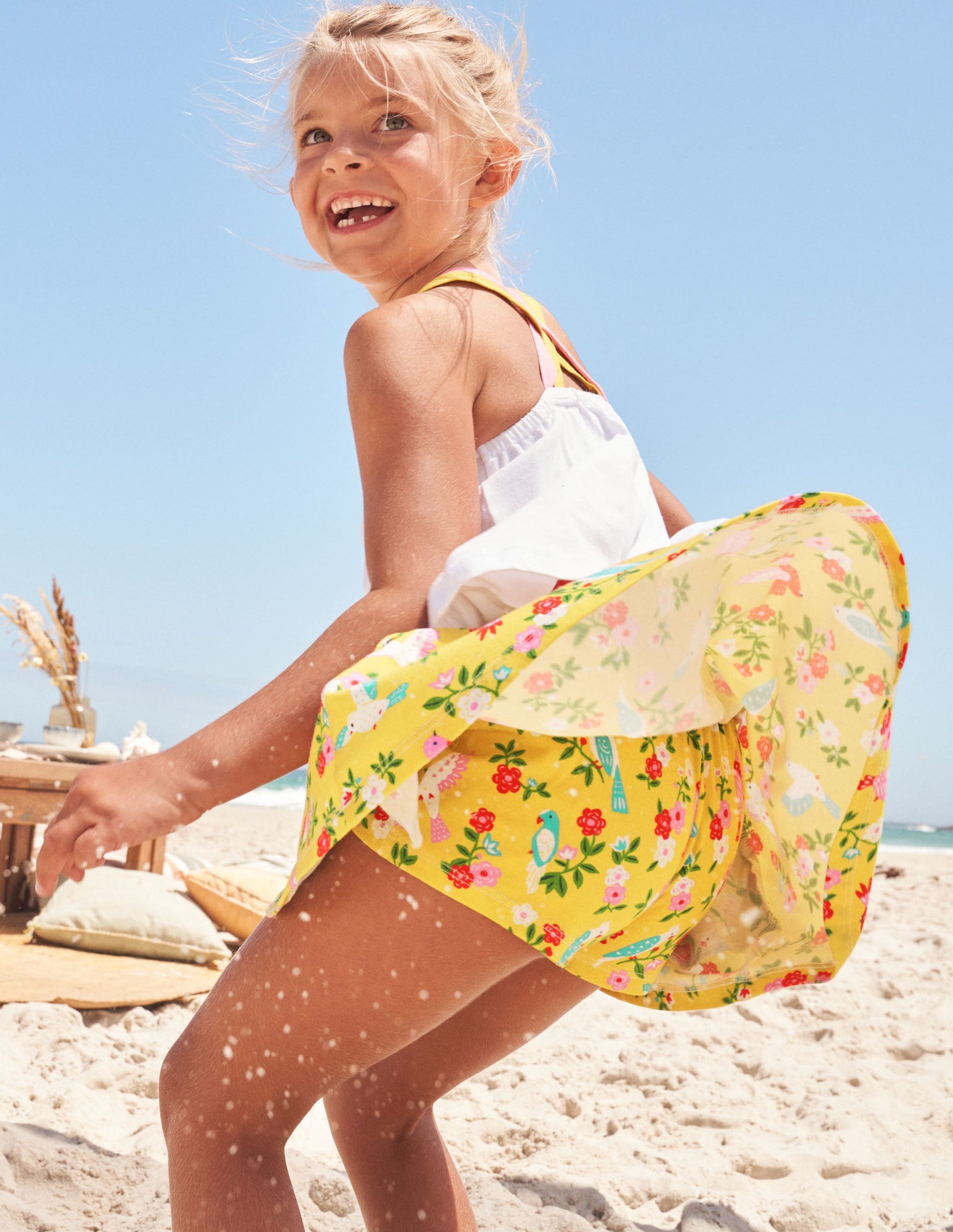 Printed Jersey Skort-Sweetcorn Yellow Parrots-4