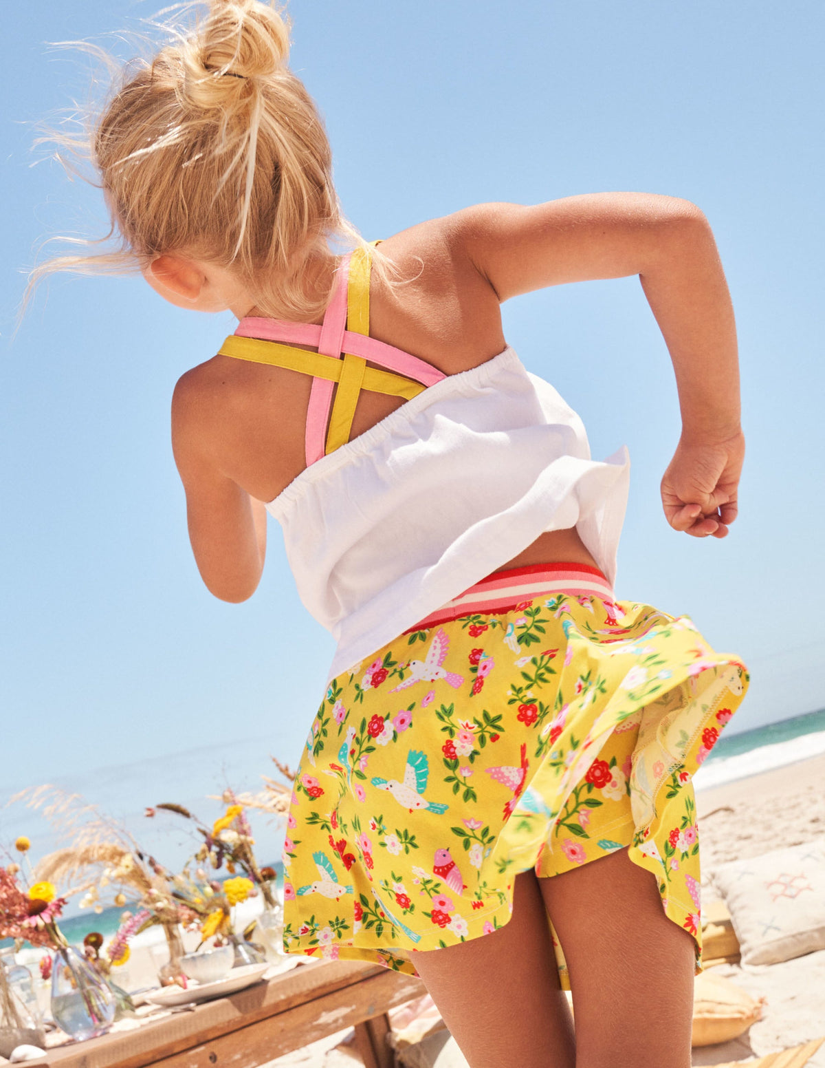 Printed Jersey Skort-Sweetcorn Yellow Parrots-5