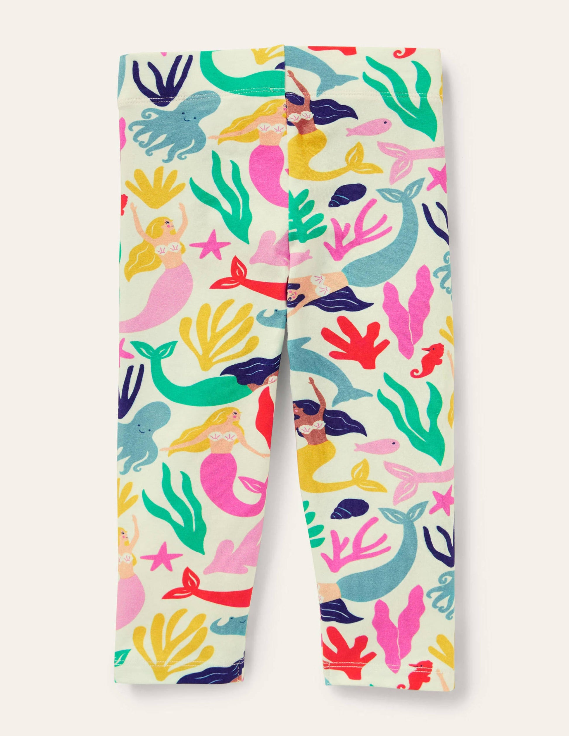 Fun Cropped Leggings-Ivory Mermaid Collage-2