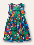 Trim Detail Jersey Dress-Multi Parrots