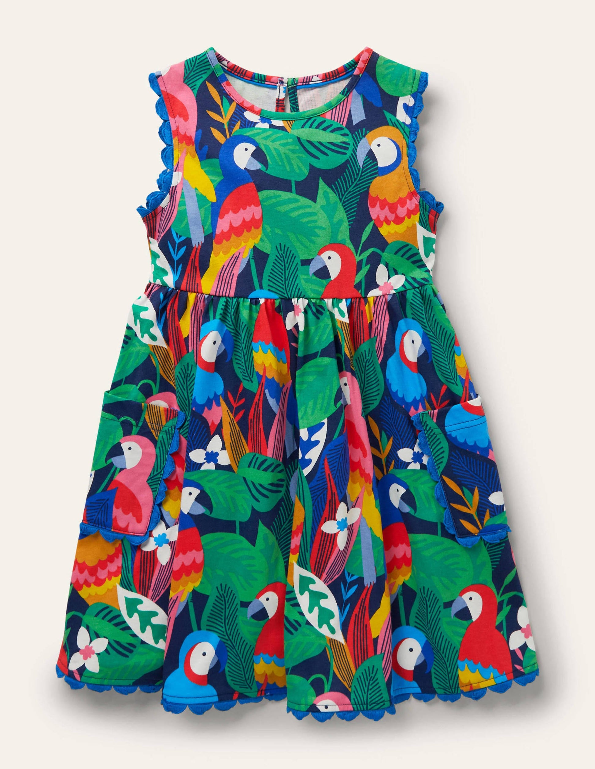 Trim Detail Jersey Dress-Multi Parrots-1
