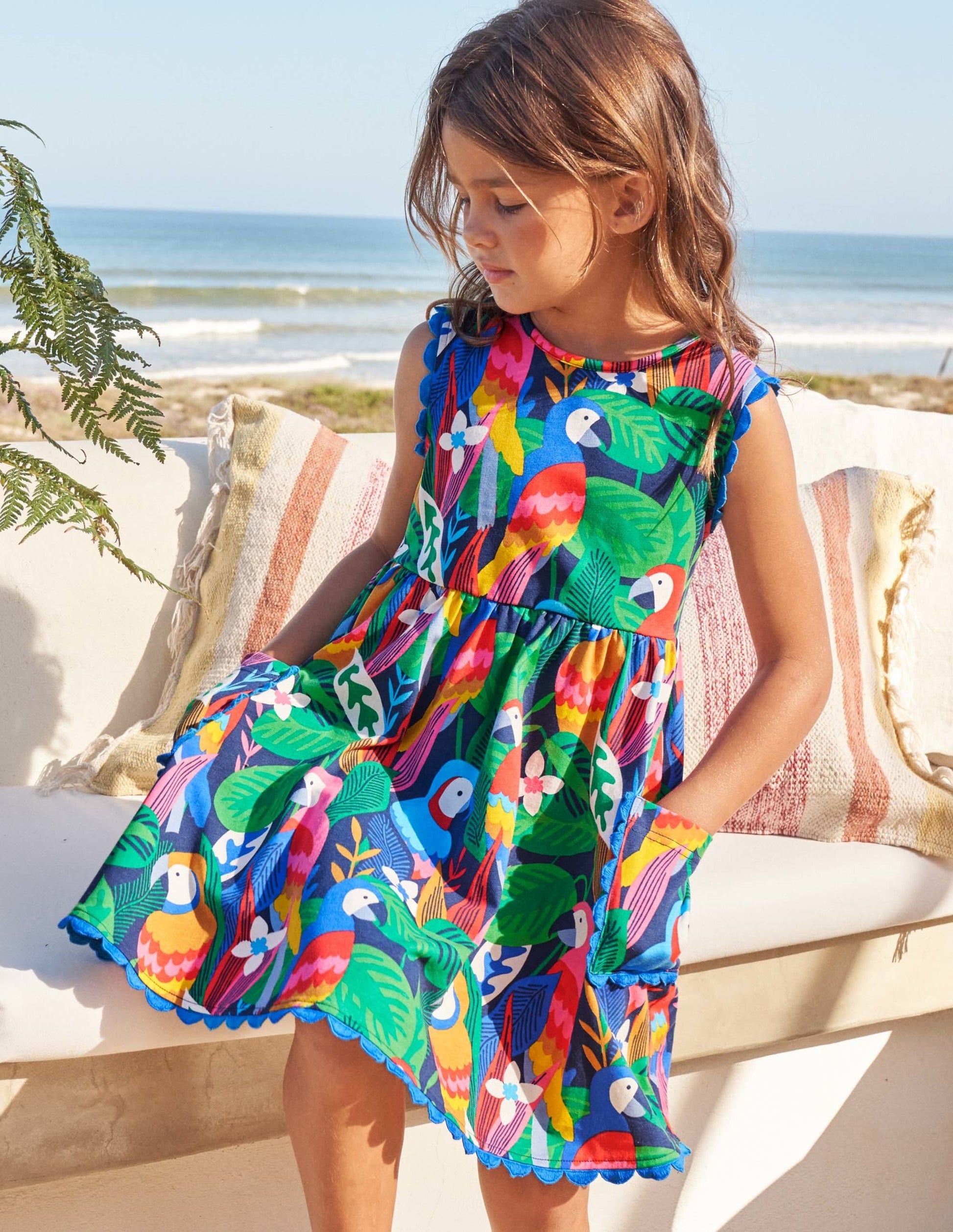 Trim Detail Jersey Dress-Multi Parrots-4