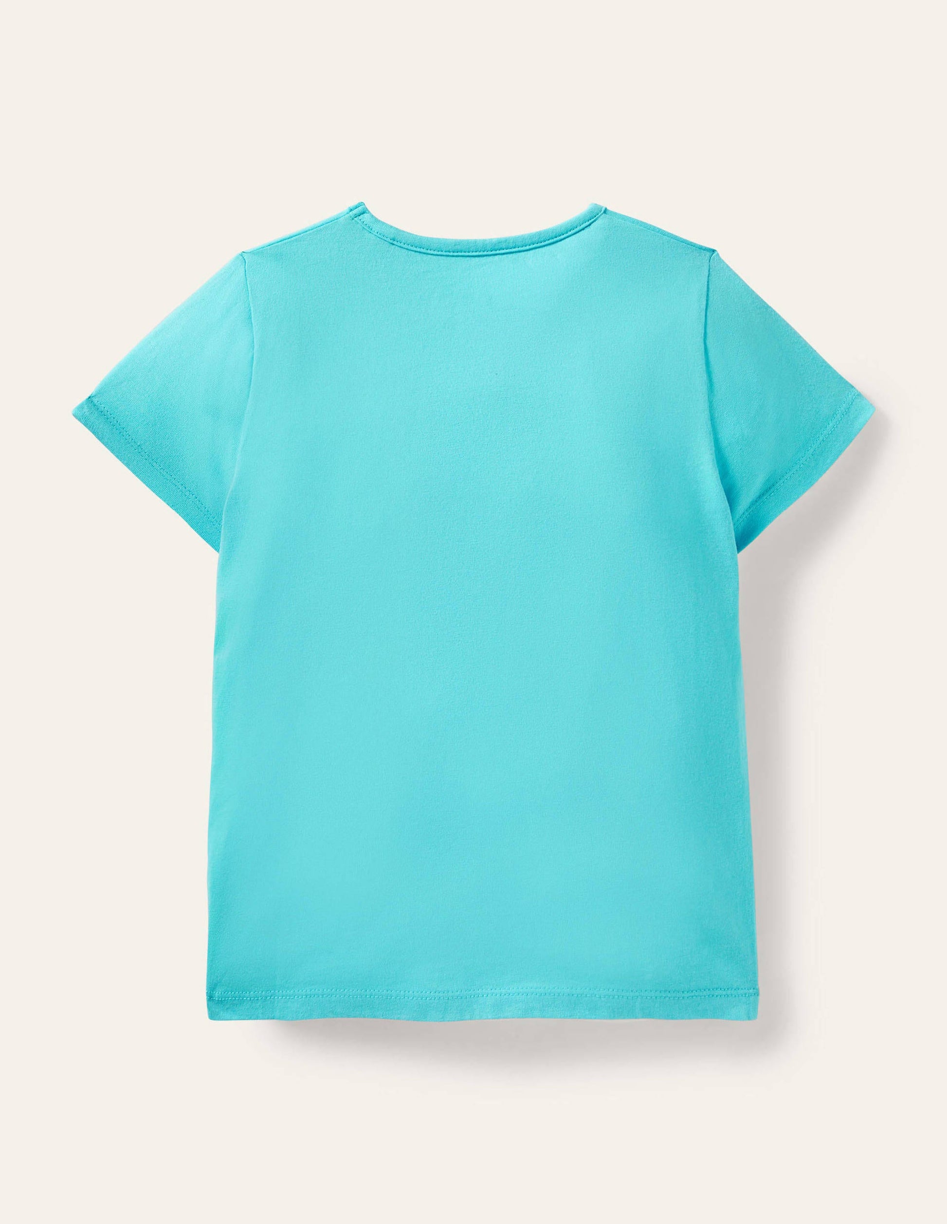 Short-sleeved Appliqué T-shirt-Turquoise Surfing Cats-2