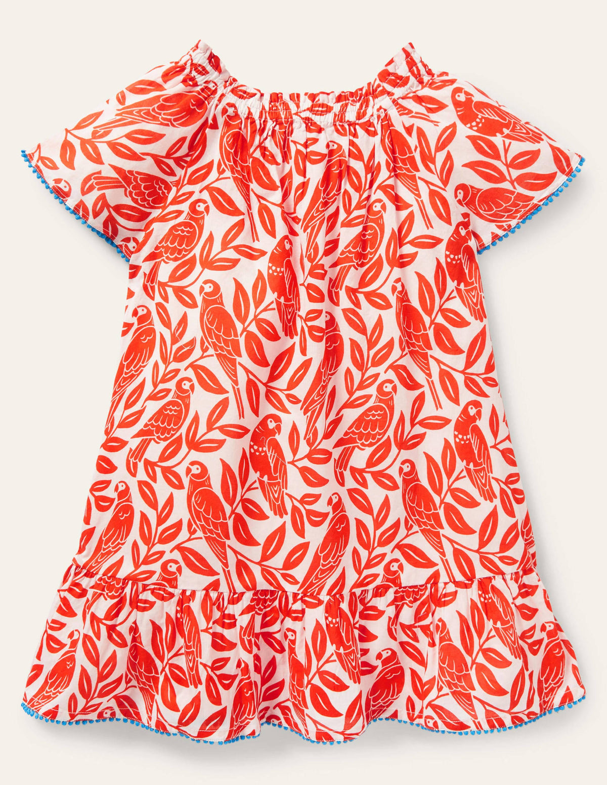 Smocked Printed Kaftan-Watermelon Red Parrot - Image 2