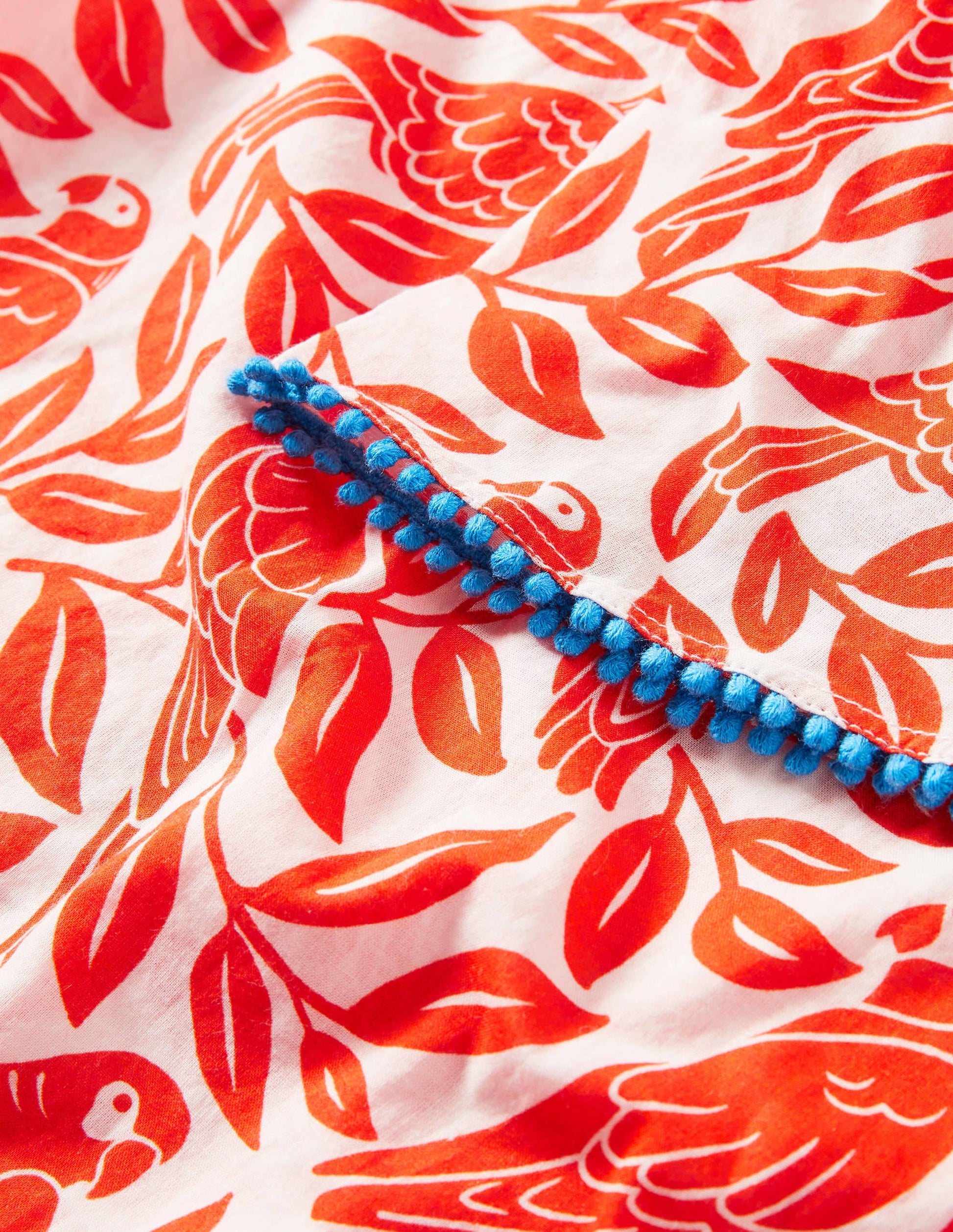 Smocked Printed Kaftan-Watermelon Red Parrot-3