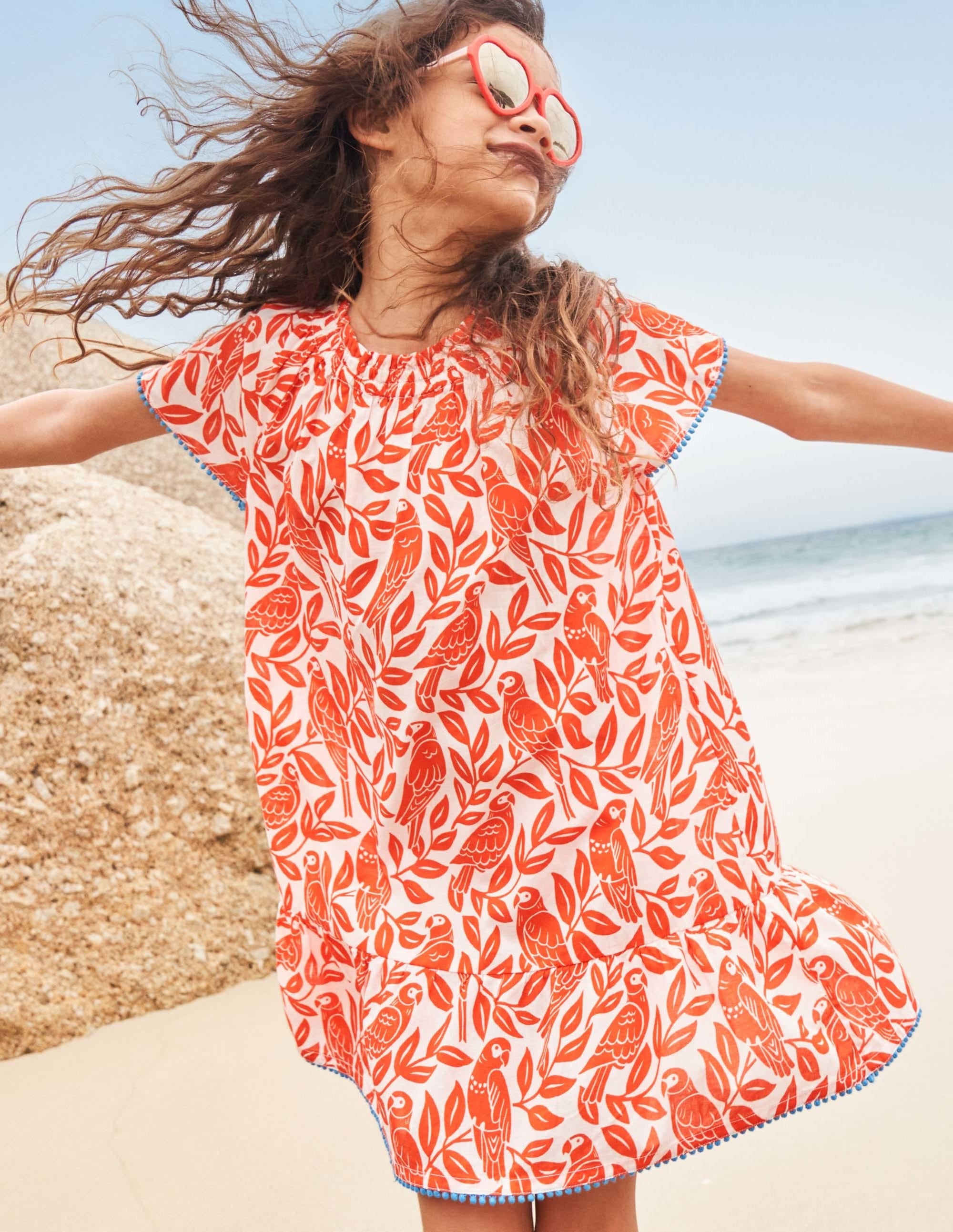 Smocked Printed Kaftan-Watermelon Red Parrot - Image 4