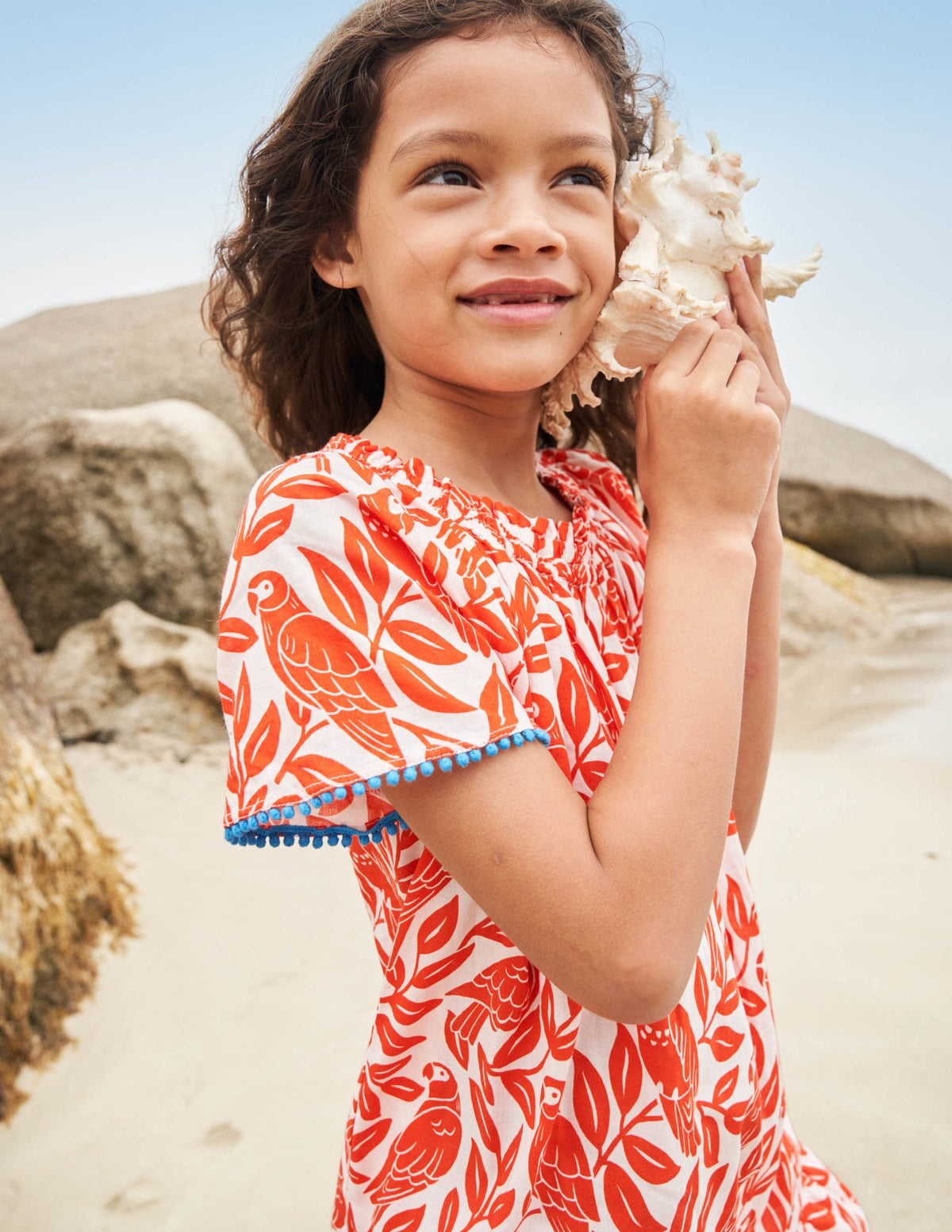 Smocked Printed Kaftan-Watermelon Red Parrot - Image 5