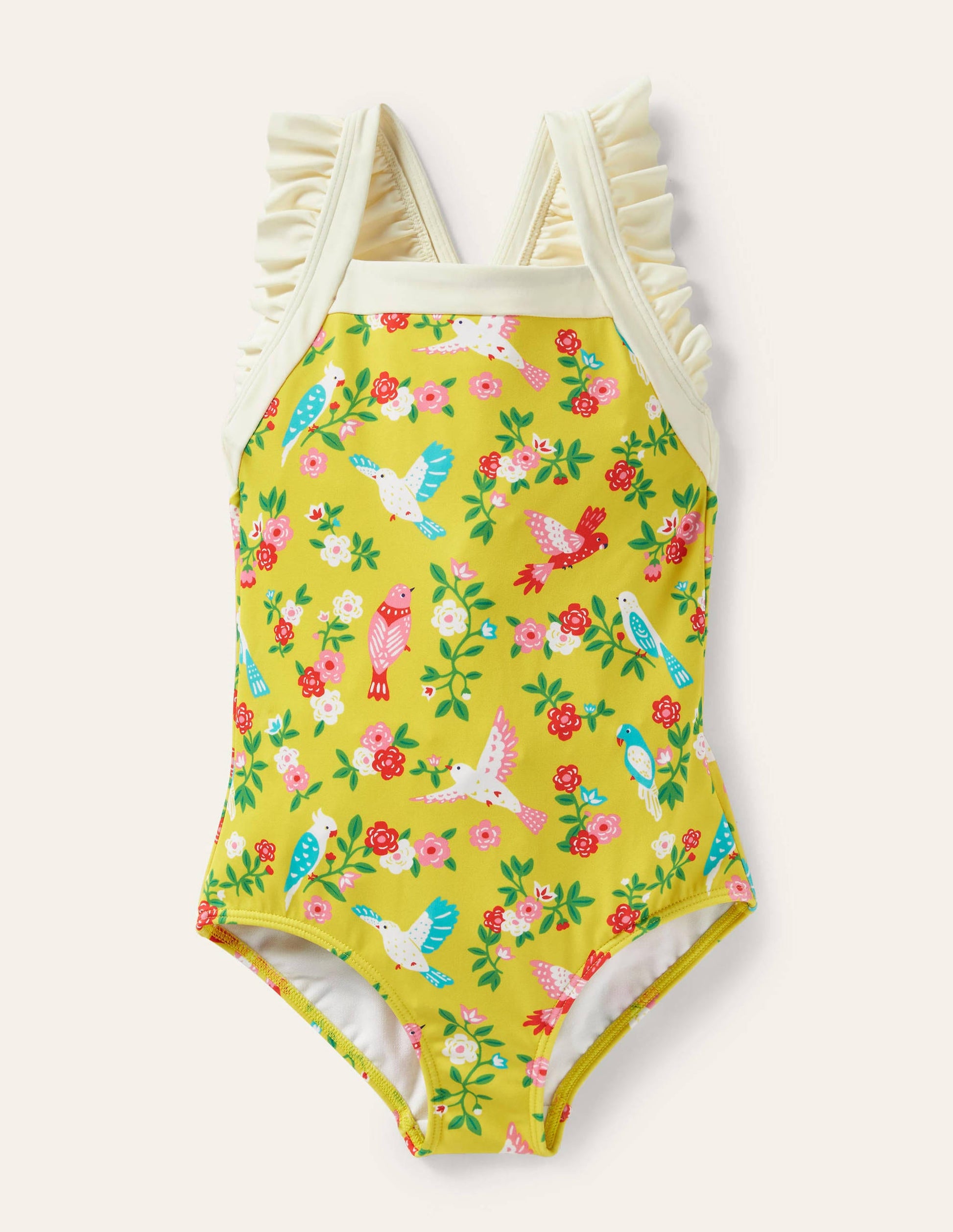Frilly Cross-back Swimsuit-Sweetcorn Tropical Garden-1