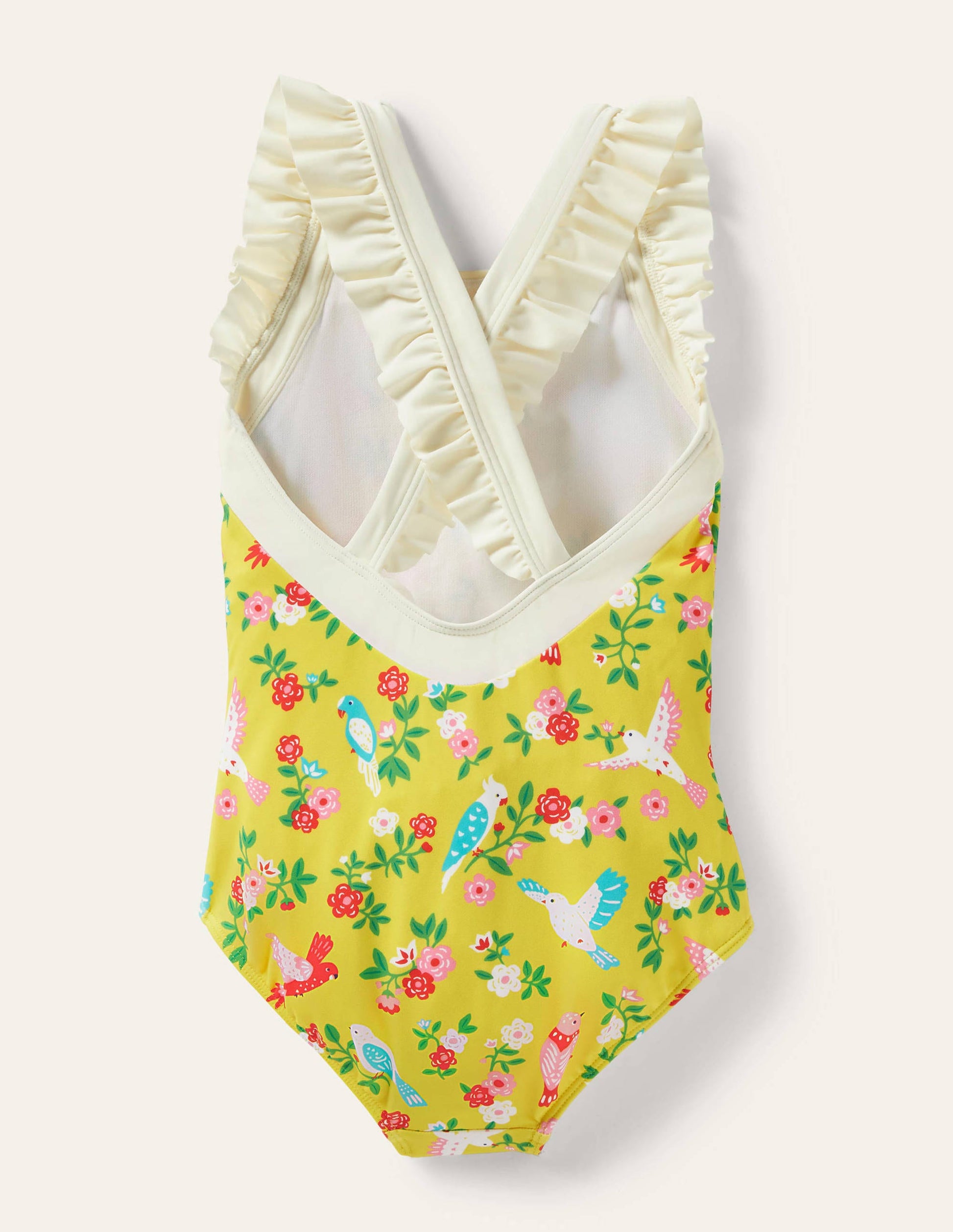 Frilly Cross-back Swimsuit-Sweetcorn Tropical Garden-2