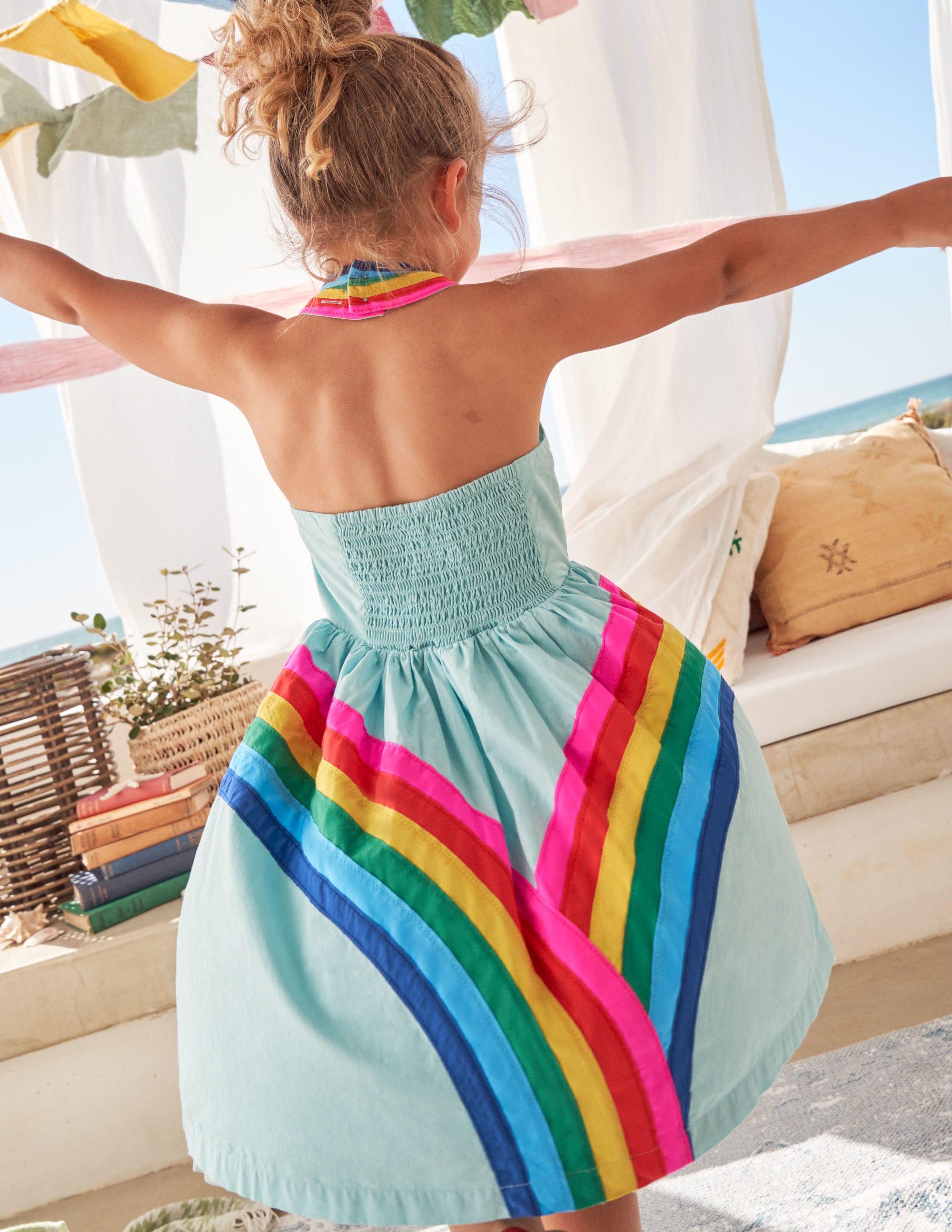 Rainbow Halter Neck Dress-Georgian Blue Rainbow - Image 5