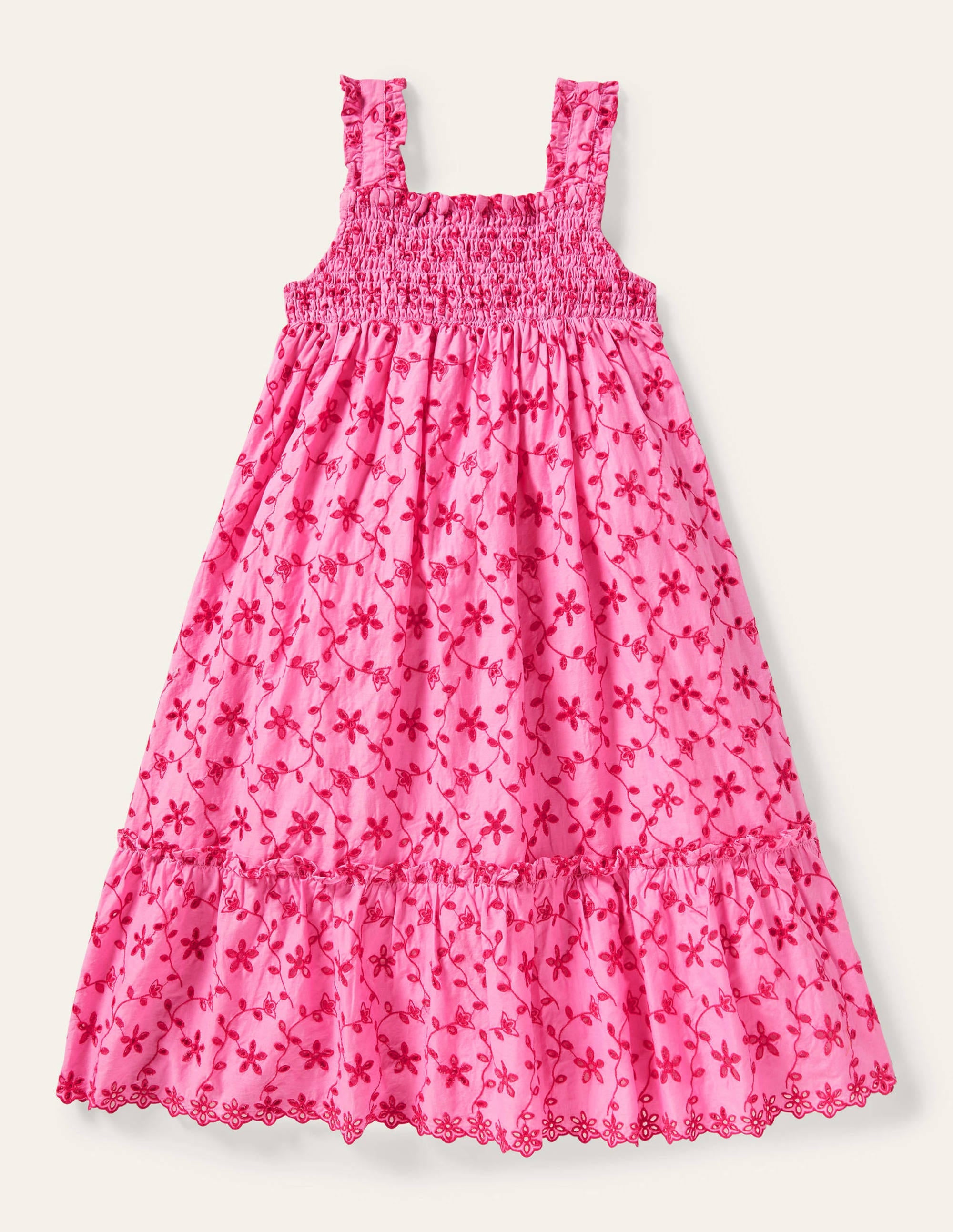 Tiered Midi Dress-Bright Petal Pink Broderie - Image 2
