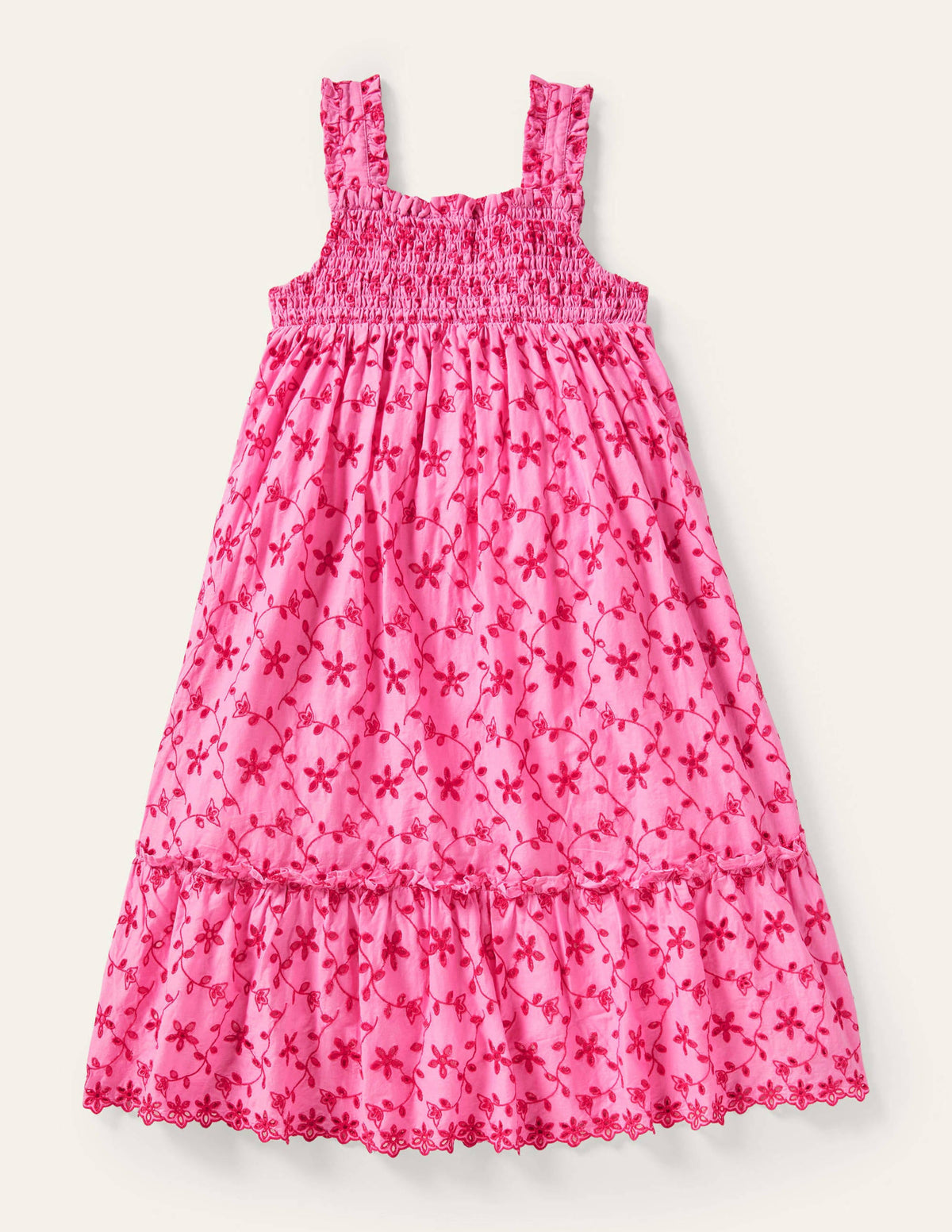 Tiered Midi Dress-Bright Petal Pink Broderie-1