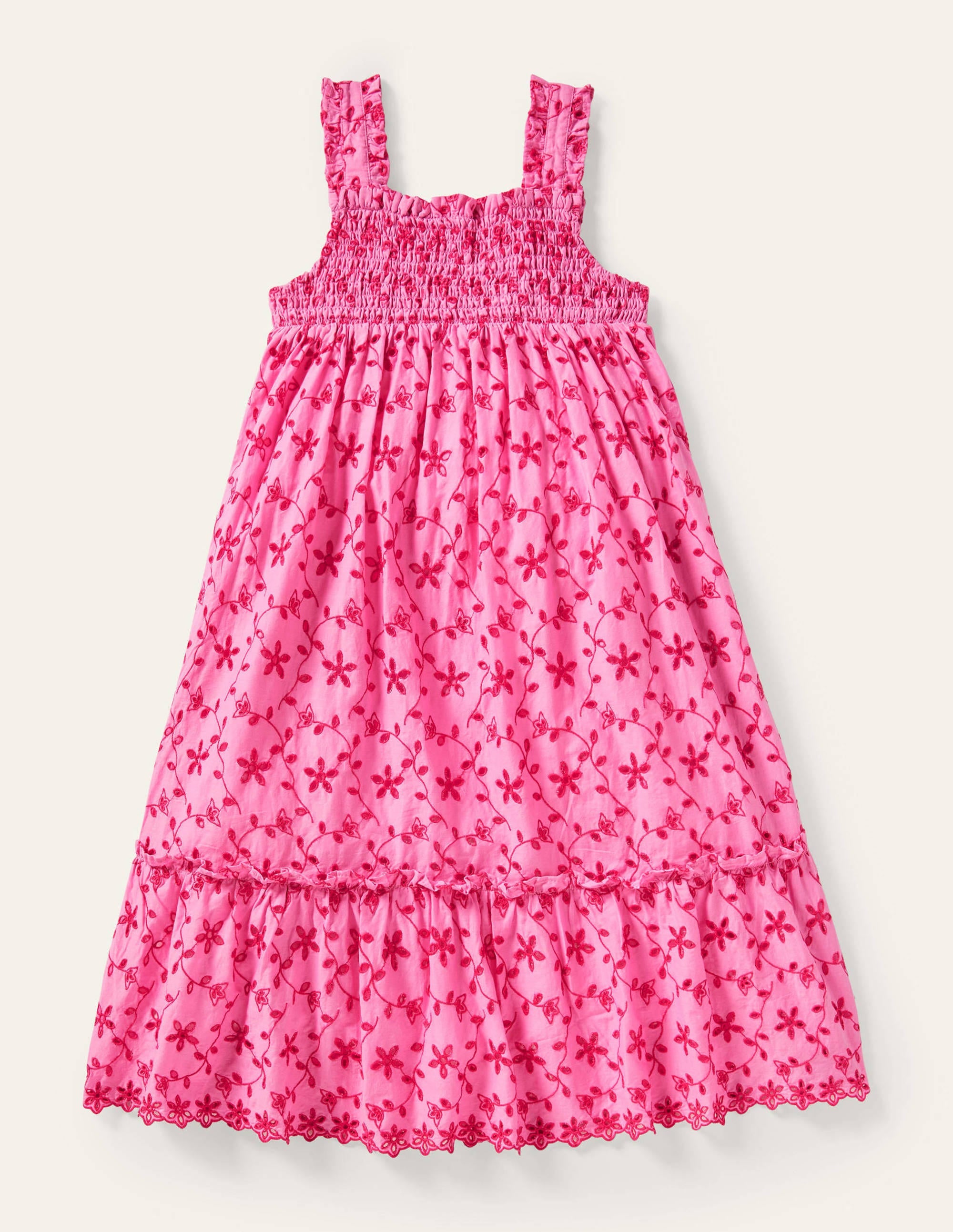 Tiered Midi Dress-Bright Petal Pink Broderie - Image 1