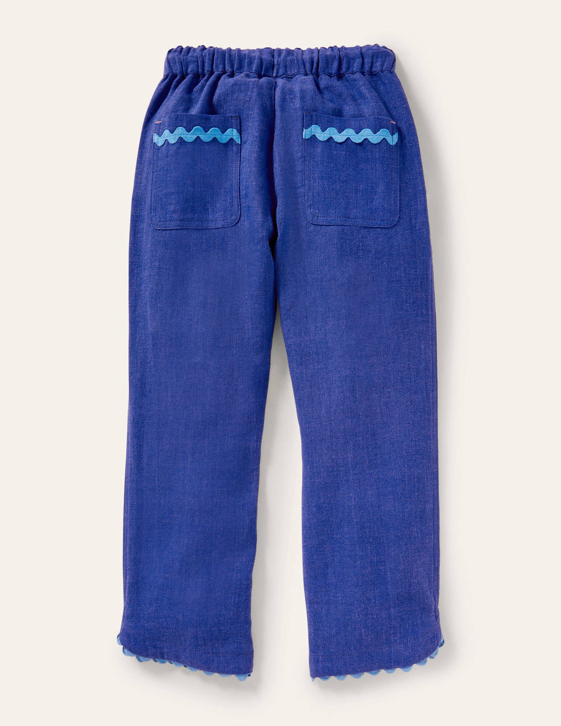 Embroidered Holiday Trousers-Blue Wave Flowers-2