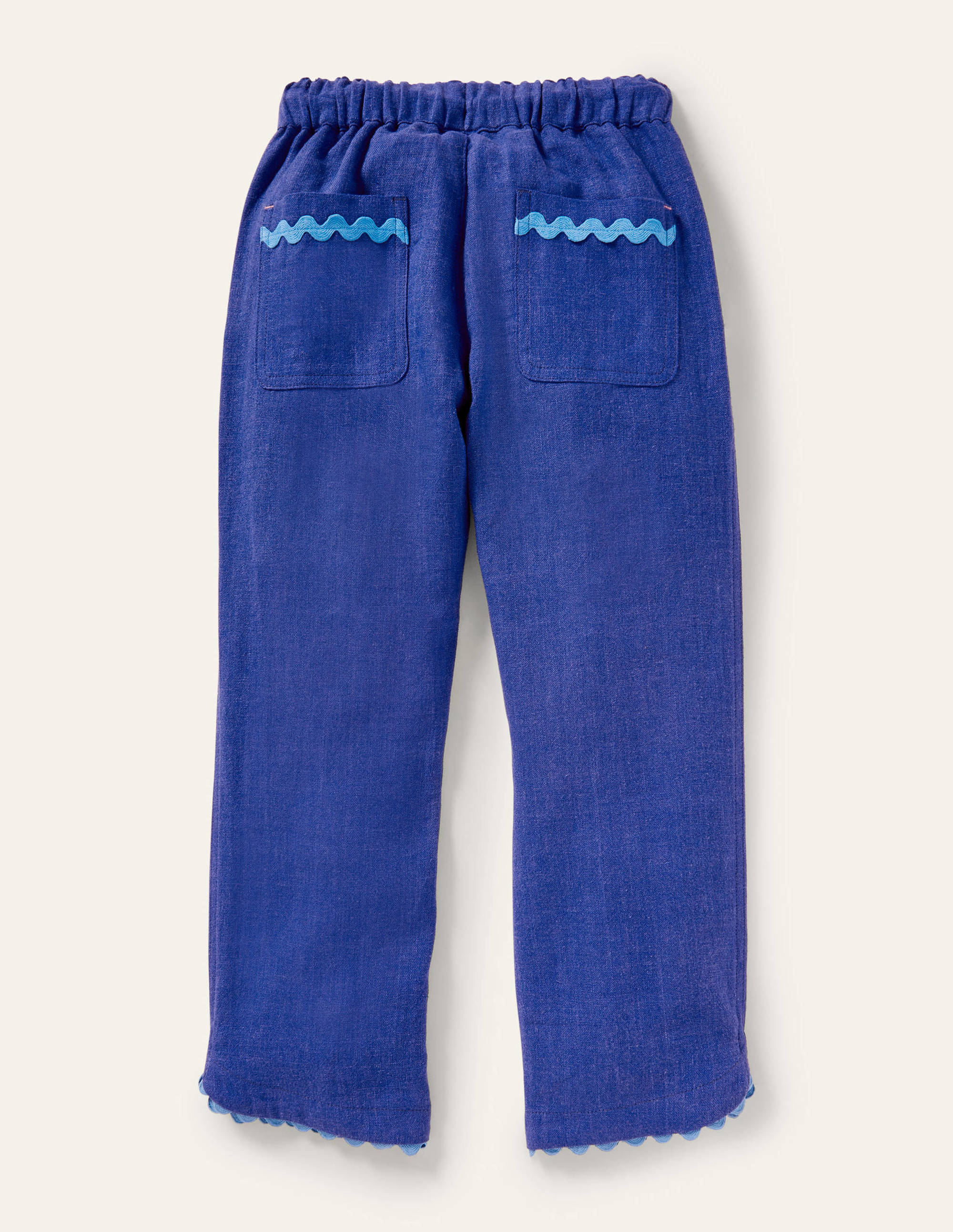 Embroidered Holiday Trousers-Blue Wave Flowers - Image 2