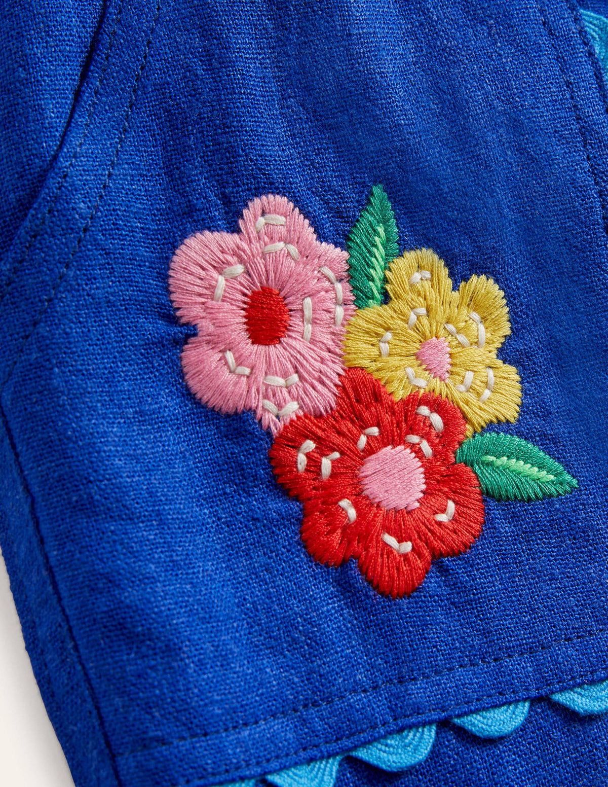 Embroidered Holiday Trousers-Blue Wave Flowers - Image 3