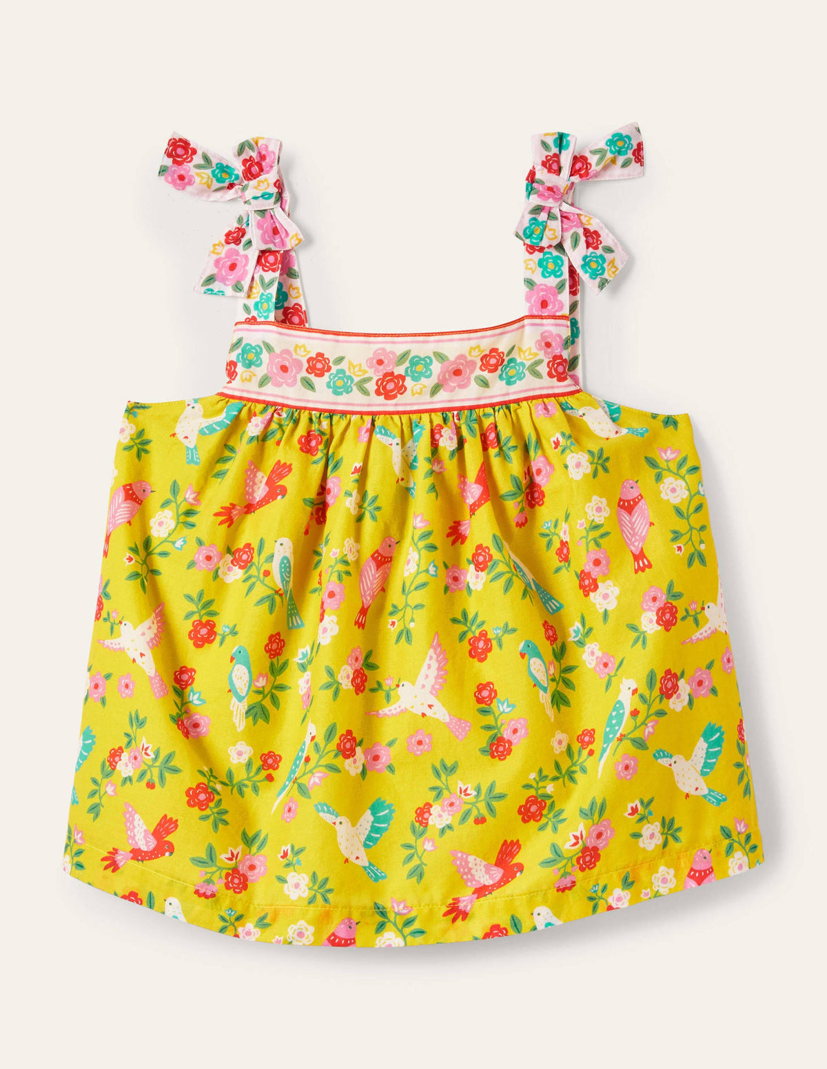 Tie Shoulder Printed Top-Sweetcorn Tropical Garden - Image 1