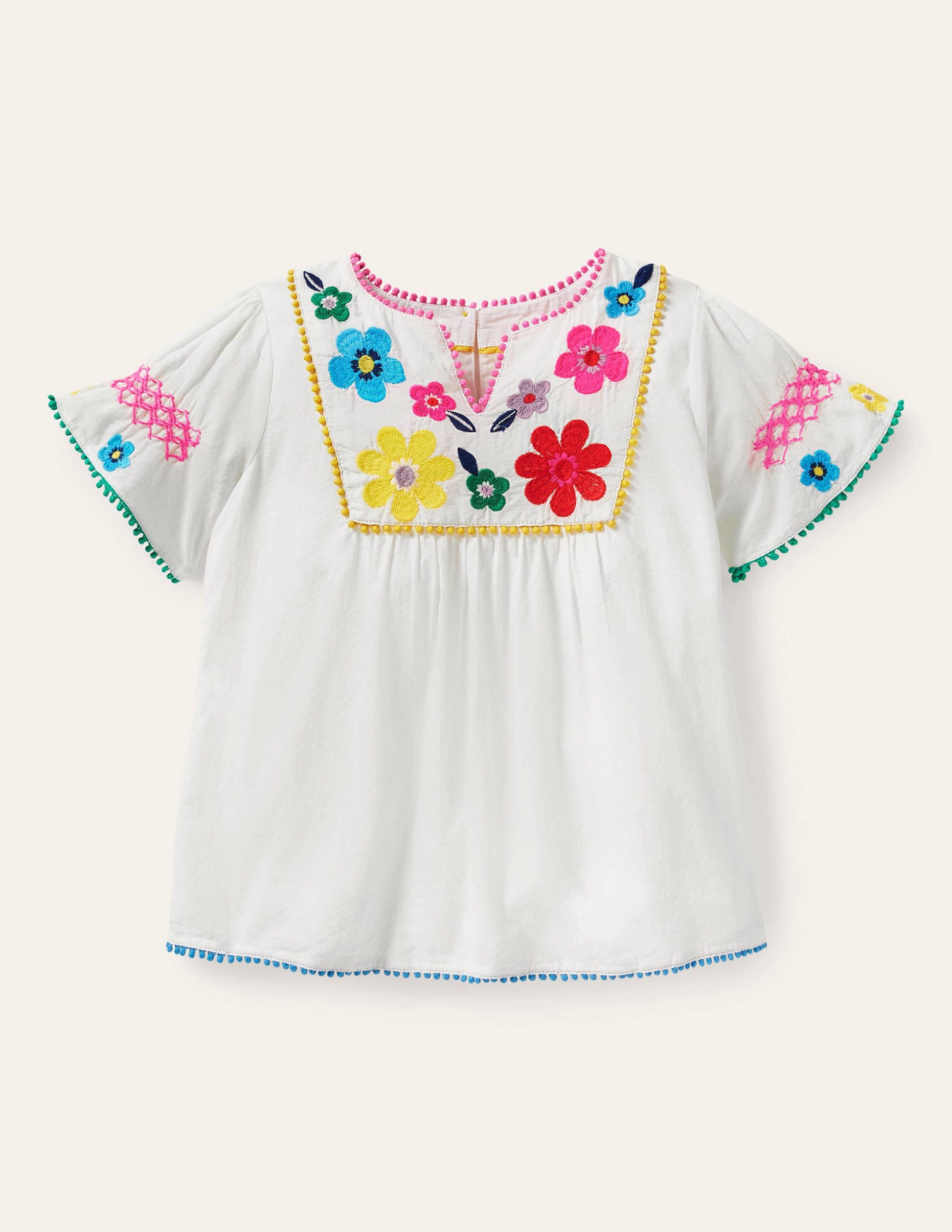 Multi Embroidered Top-Ivory Flowers-1