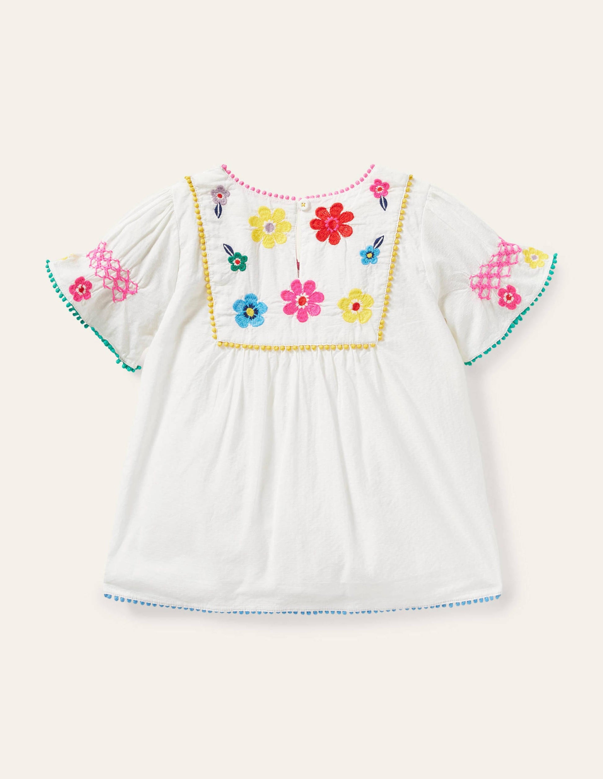 Multi Embroidered Top-Ivory Flowers-2