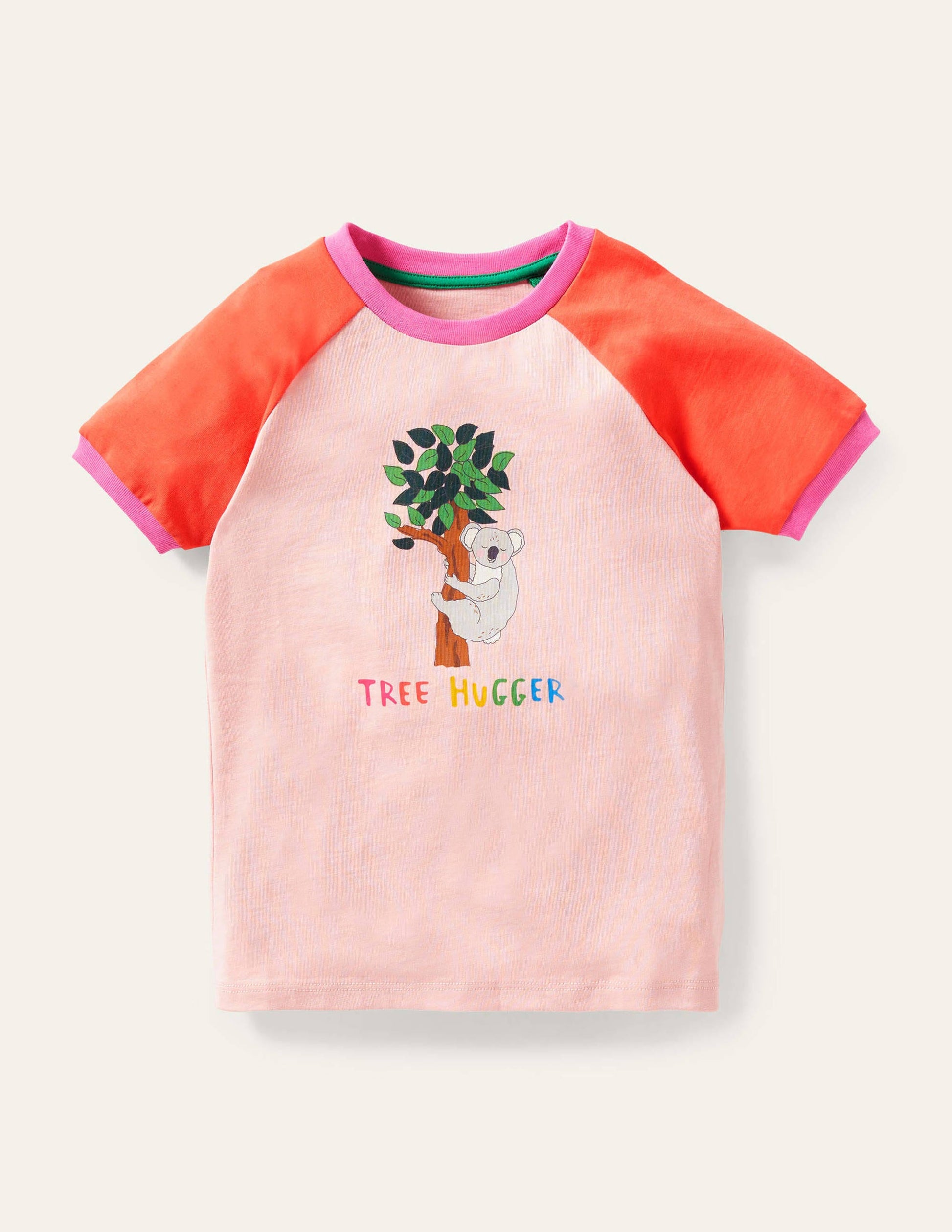 Printed Graphic Raglan T-shirt-Boto Pink Koala-1