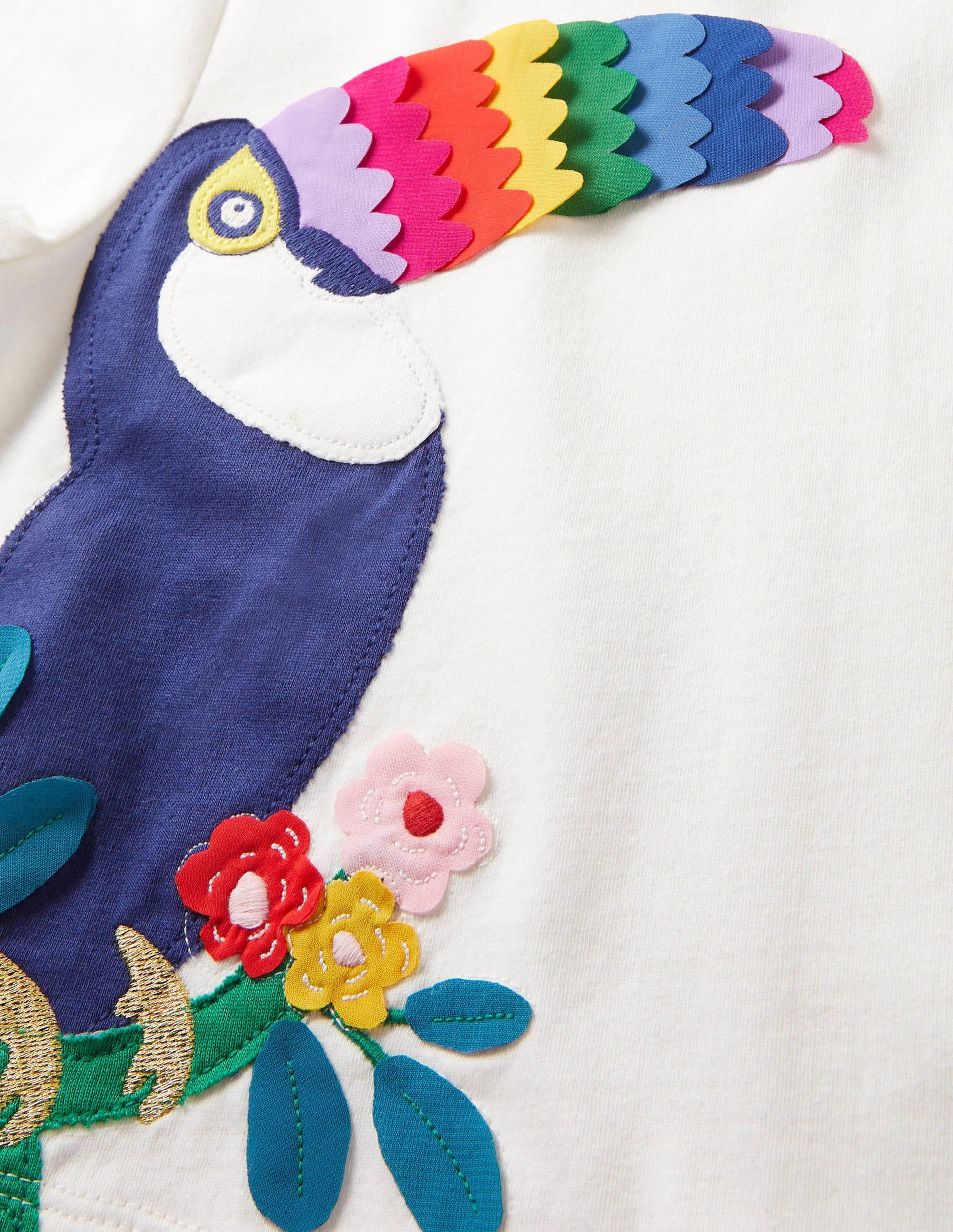 Tiered Skirt Appliqué Dress-Ivory Toucan-3