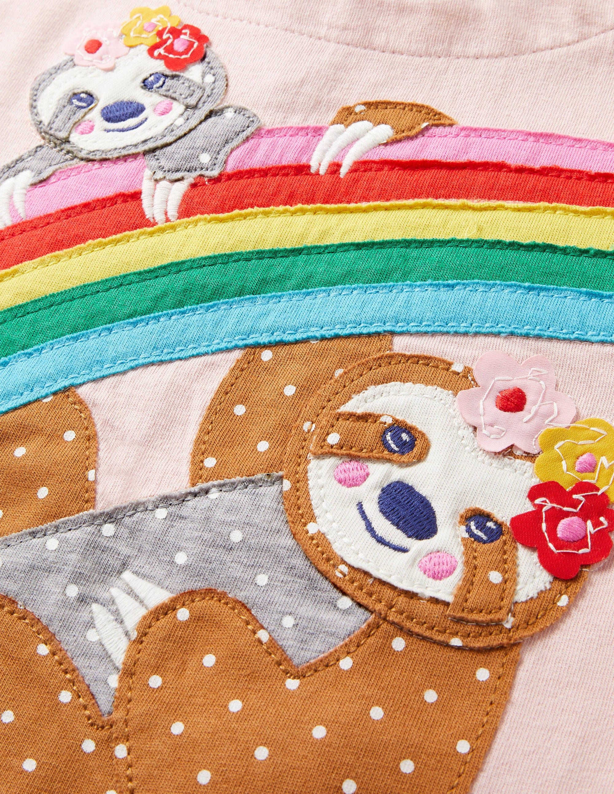 Tiered Skirt Appliqué Dress-Pink Rainbow Sloth - Image 3