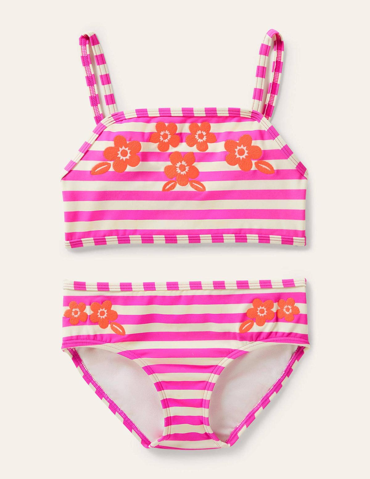 Embroidered Bikini Set-Pop Pansy Pink Stripe-1