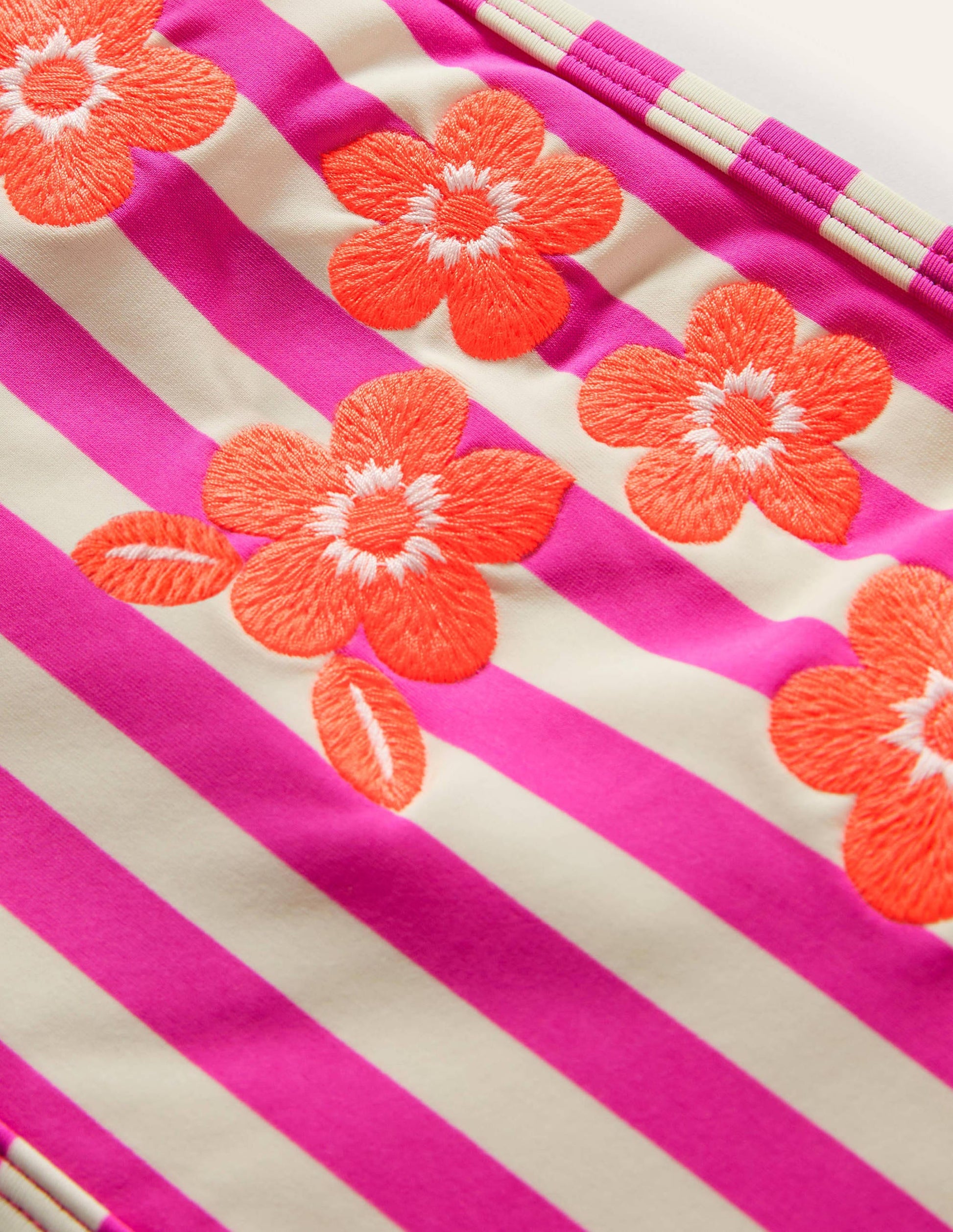 Embroidered Bikini Set-Pop Pansy Pink Stripe-3