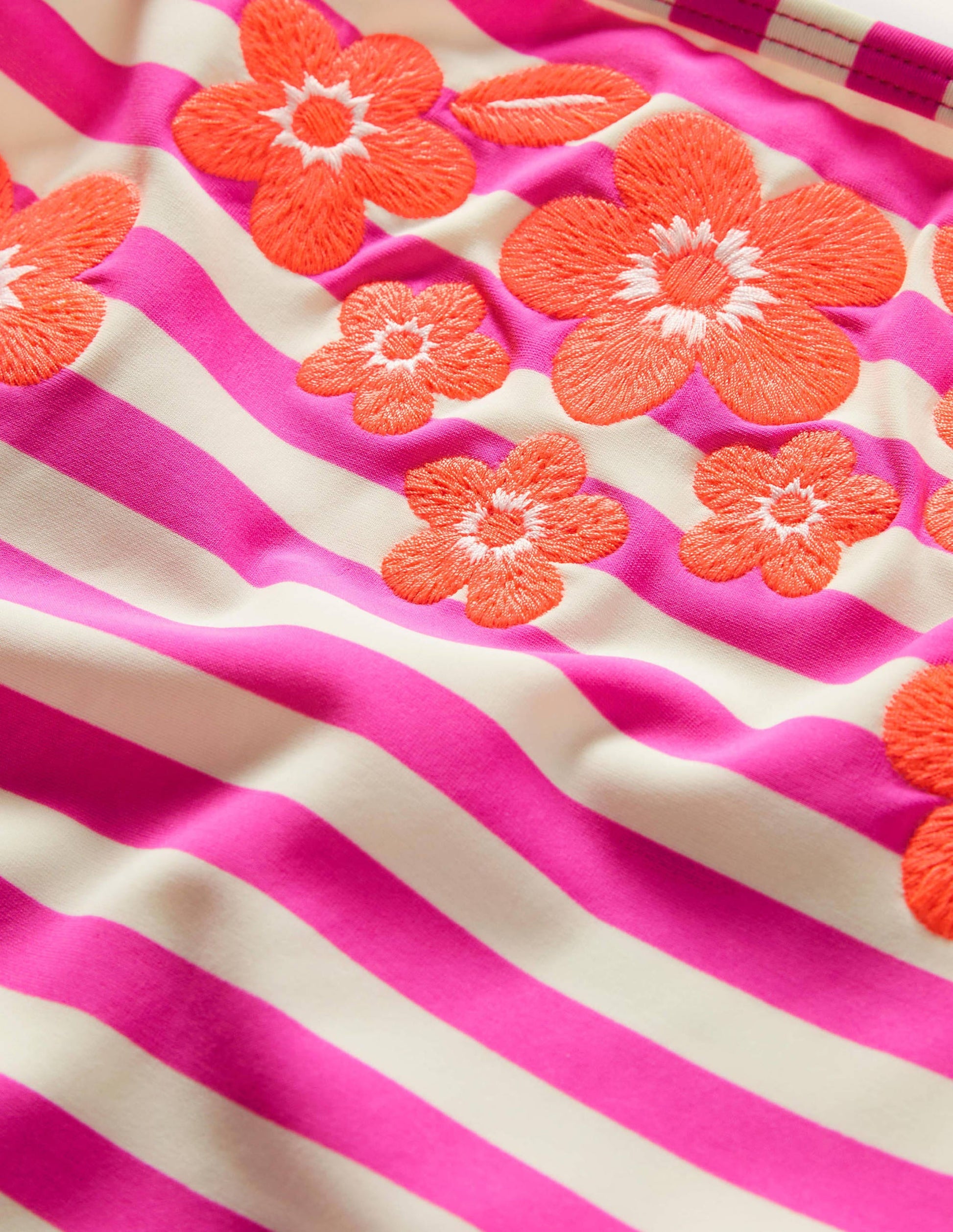 Embroidered Swimsuit-Pop Pansy Pink Stripe-3
