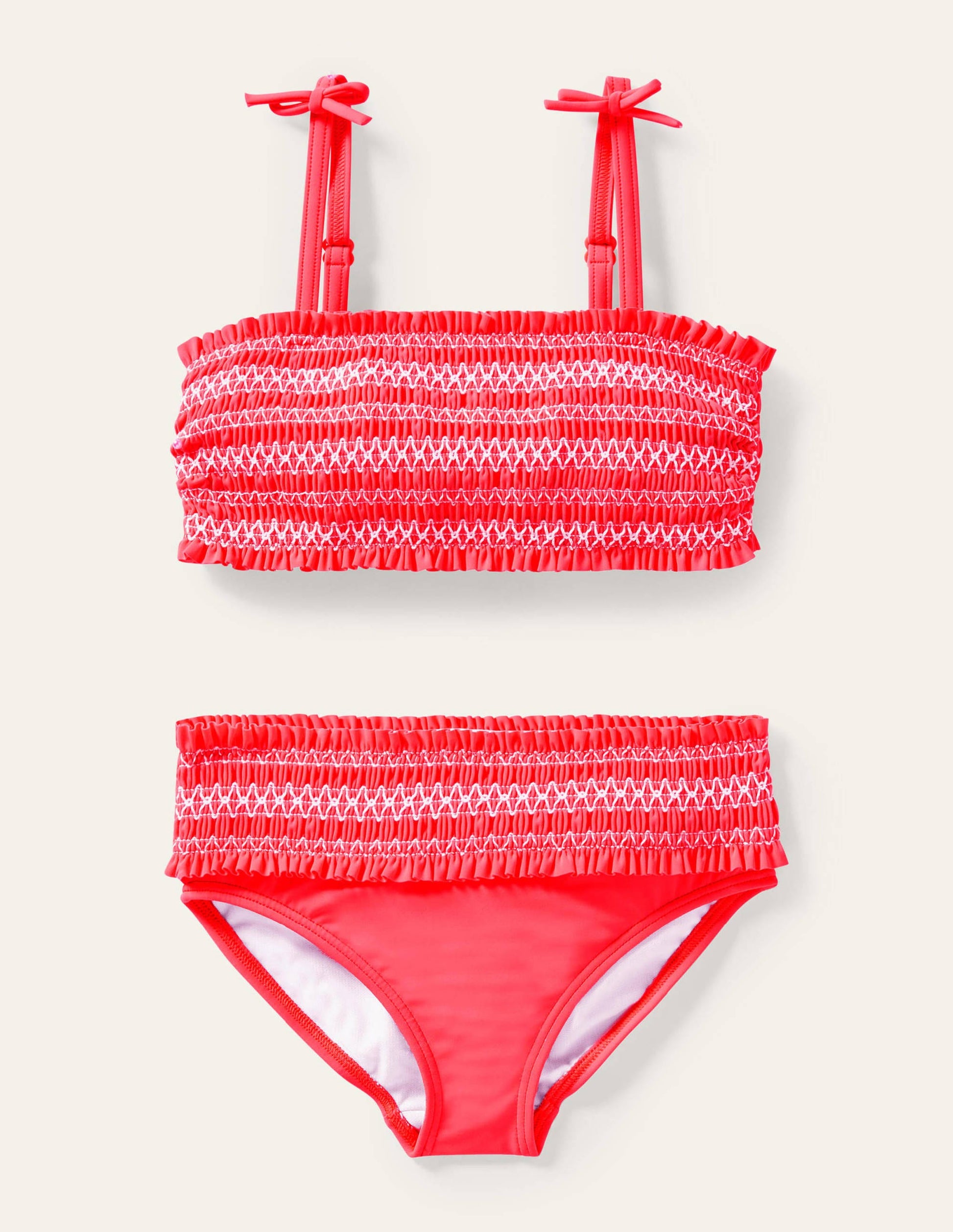 Smocked Bikini Set-Watermelon Punch Ivory Stripe-1