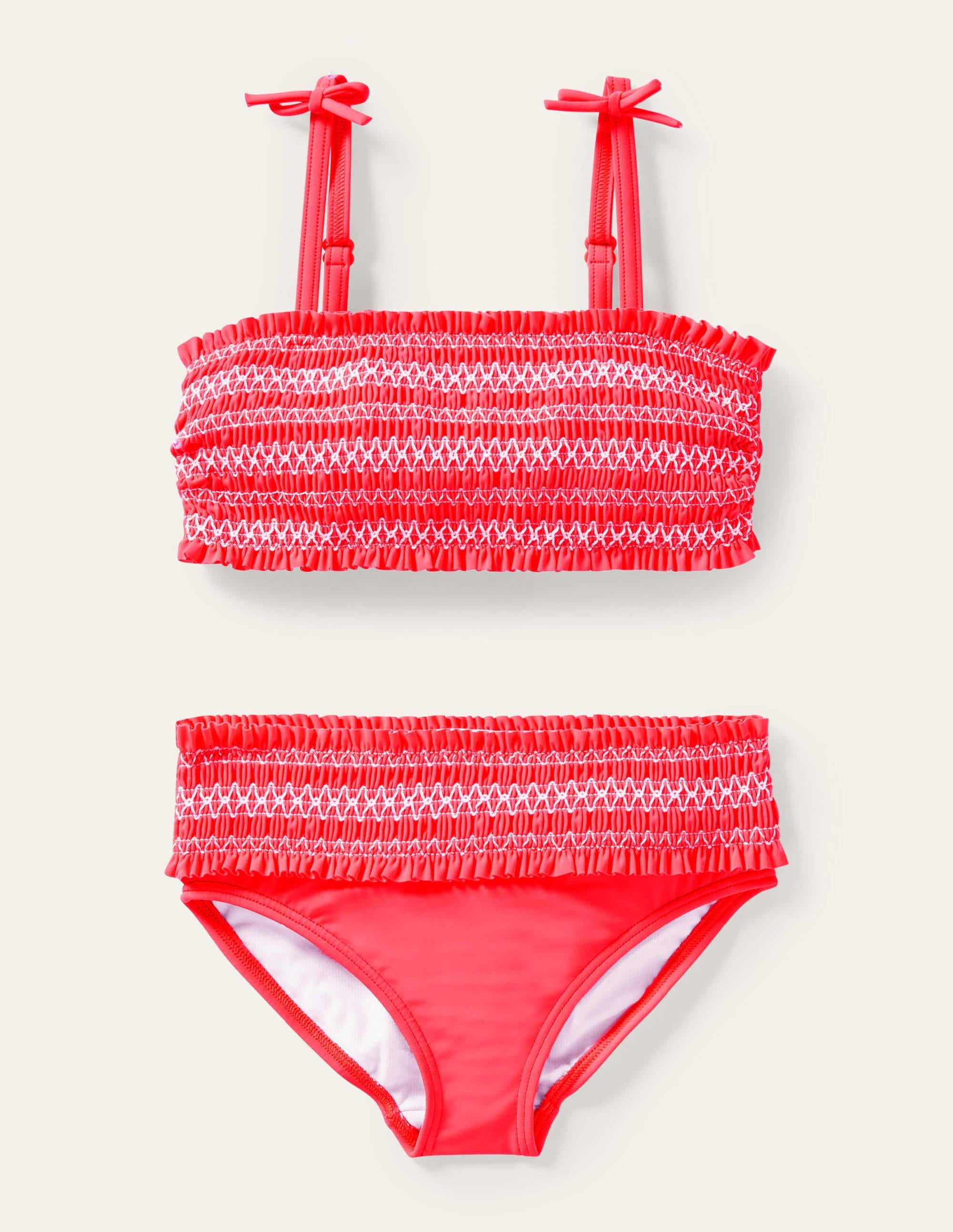 Smocked Bikini Set-Watermelon Punch Ivory Stripe - Image 1