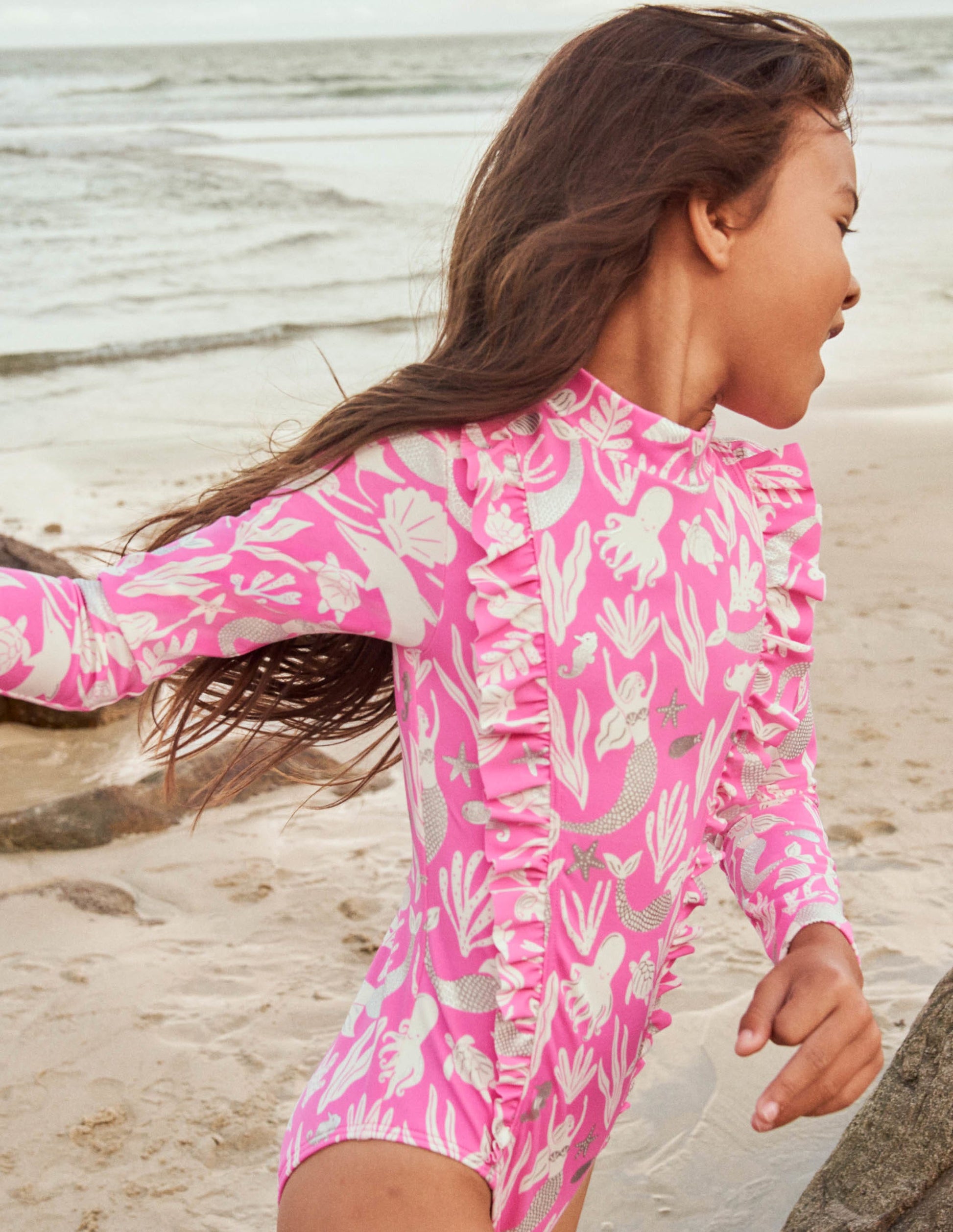 Long-sleeve Frilly Swimsuit-Strawberry Ice Mermaid-5