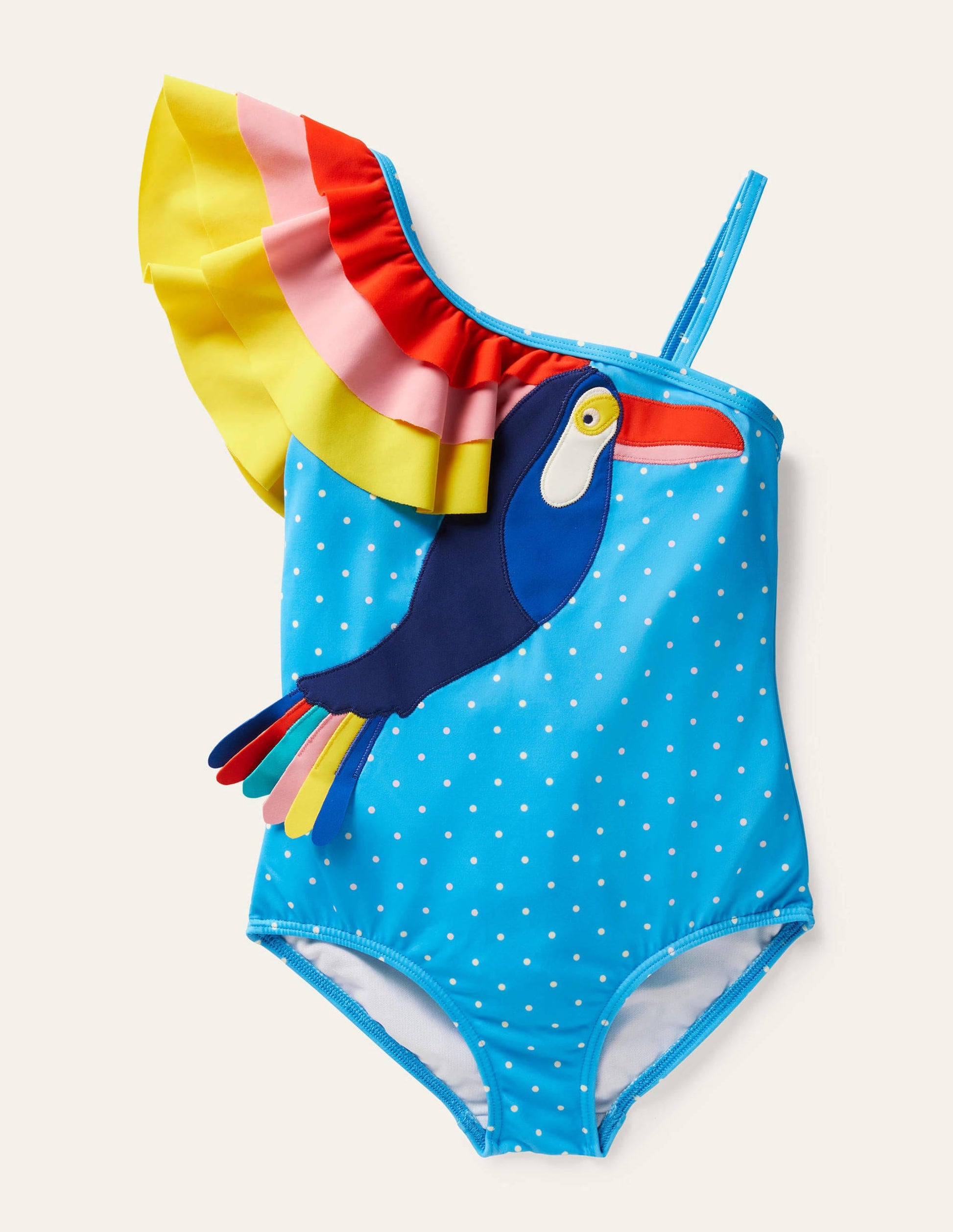 One Shoulder Appliqué Swimsuit-Georgian Blue Toucan-1