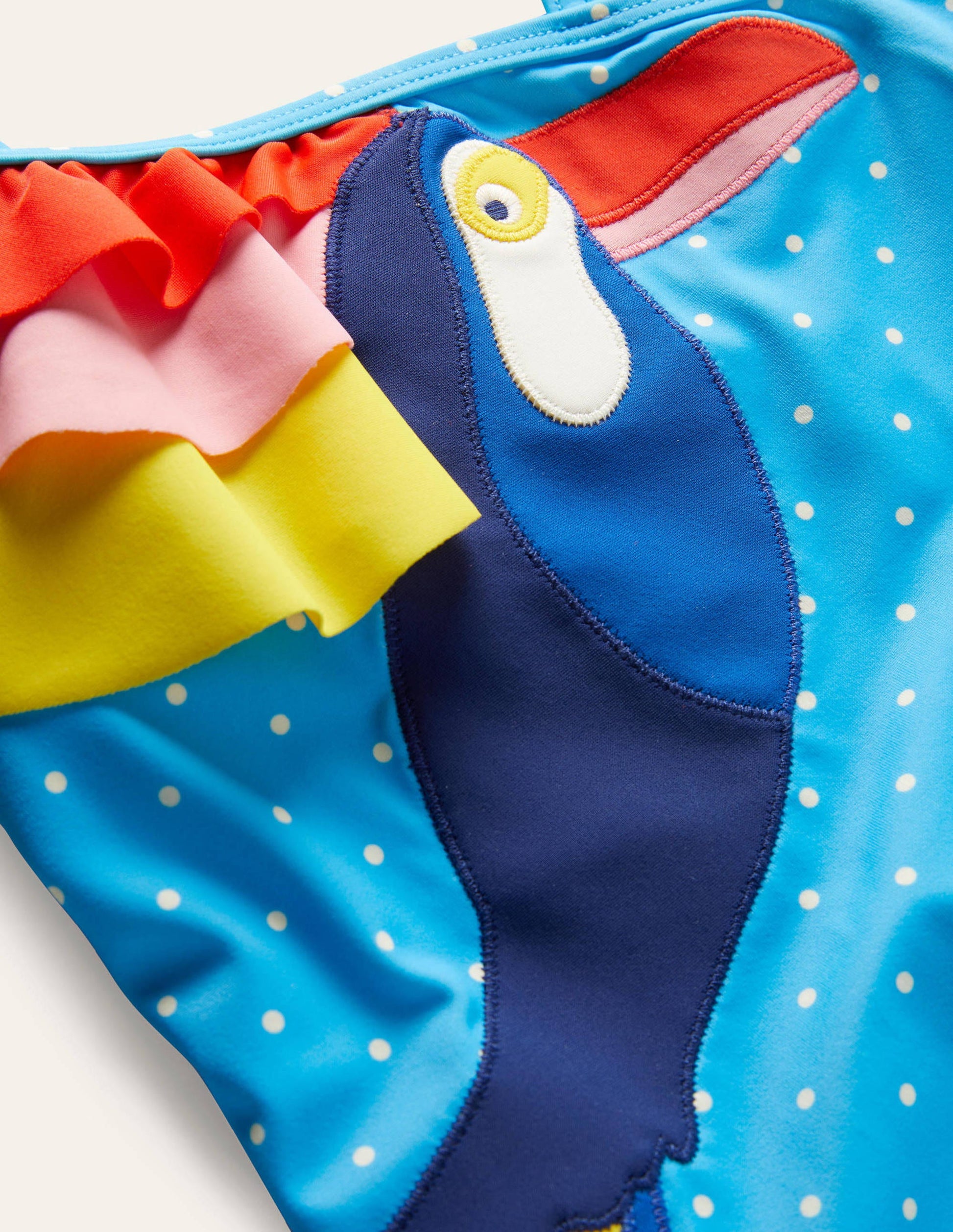 One Shoulder Appliqué Swimsuit-Georgian Blue Toucan-3