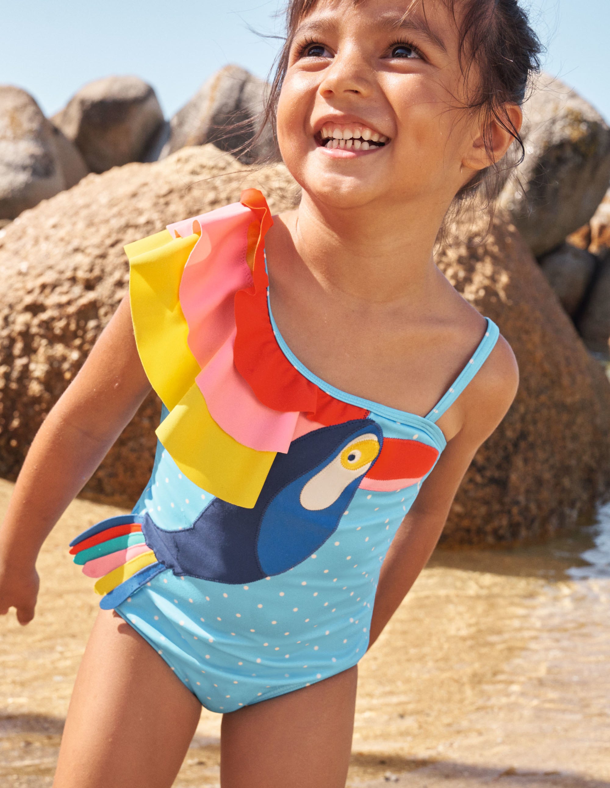 One Shoulder Appliqué Swimsuit-Georgian Blue Toucan - Image 4