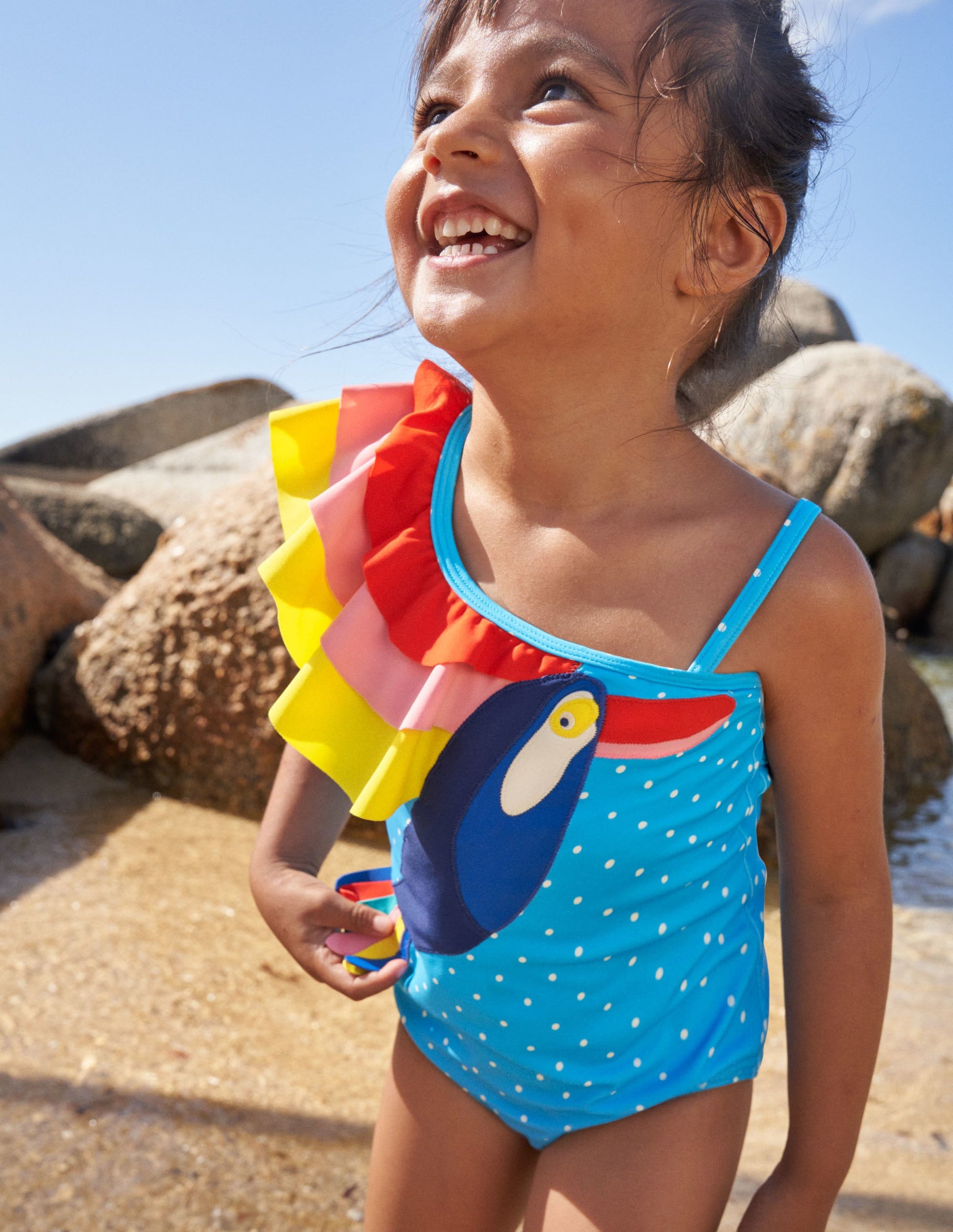 One Shoulder Appliqué Swimsuit-Georgian Blue Toucan-5