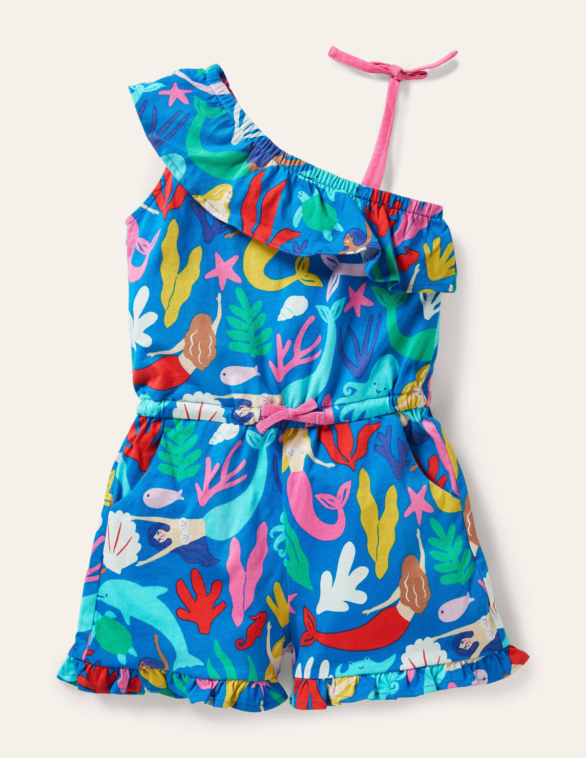 Jersey One Shoulder Playsuit-Blue Mermaids - Image 1