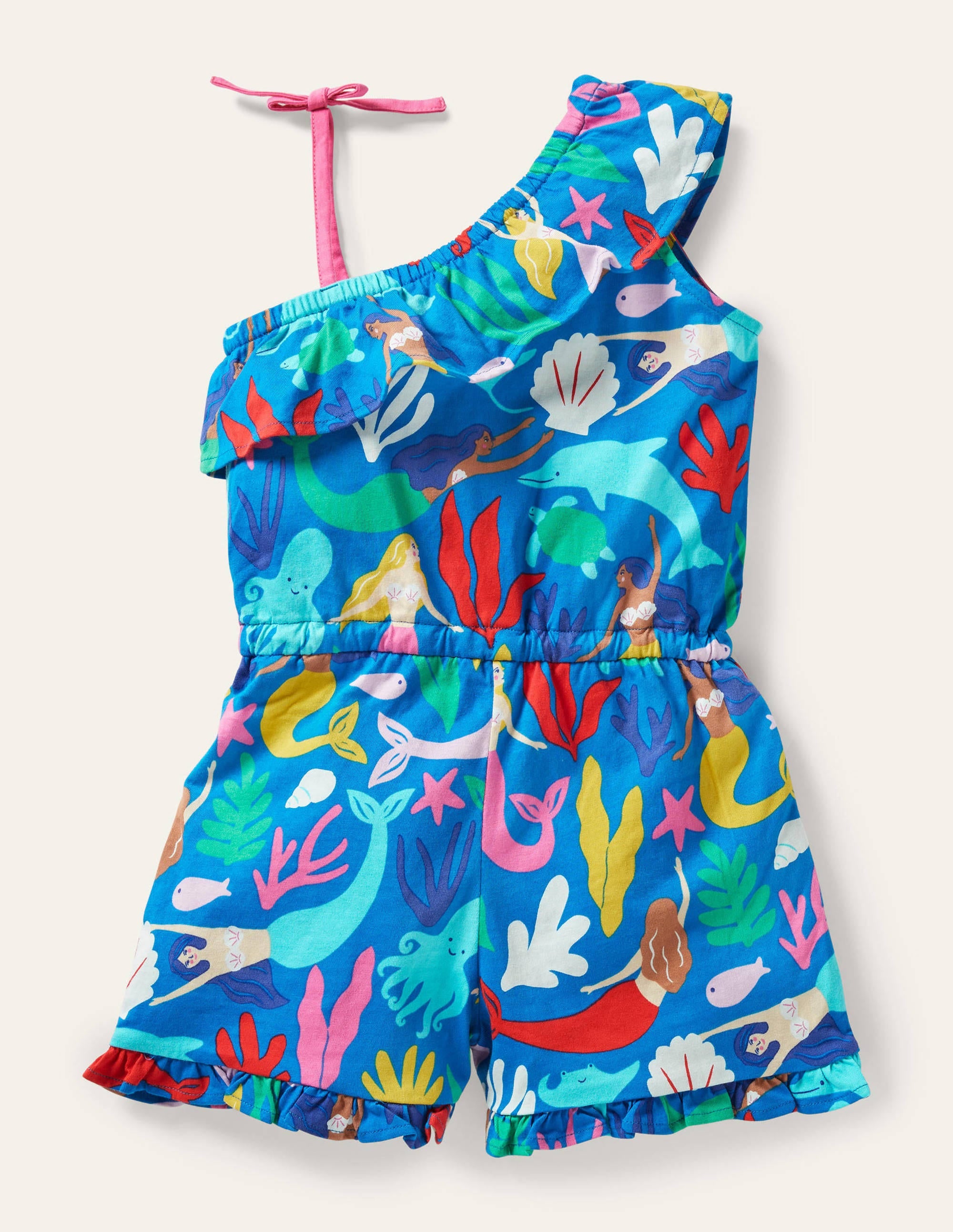 Jersey One Shoulder Playsuit-Blue Mermaids - Image 2