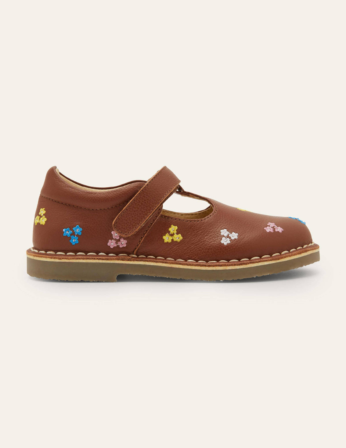Leather T-bar Flats-Tan Embroidered - Image 2