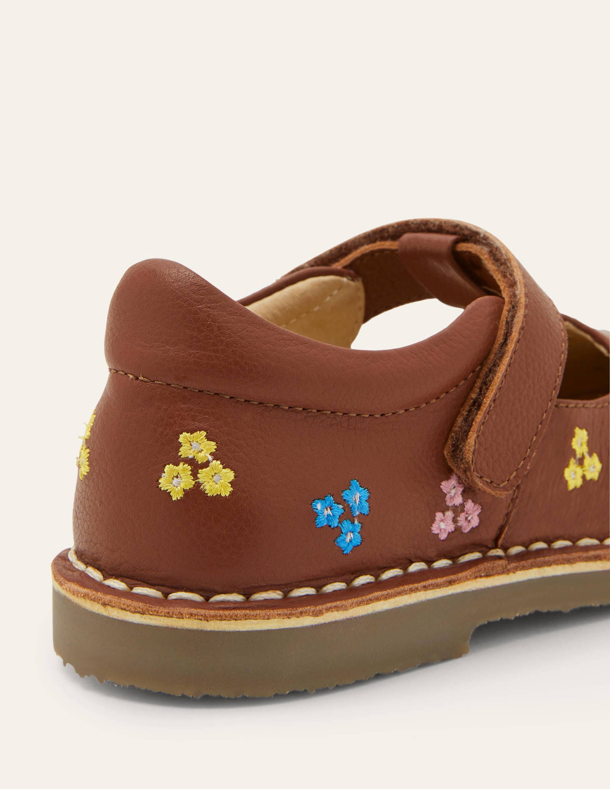Leather T-bar Flats-Tan Embroidered-3