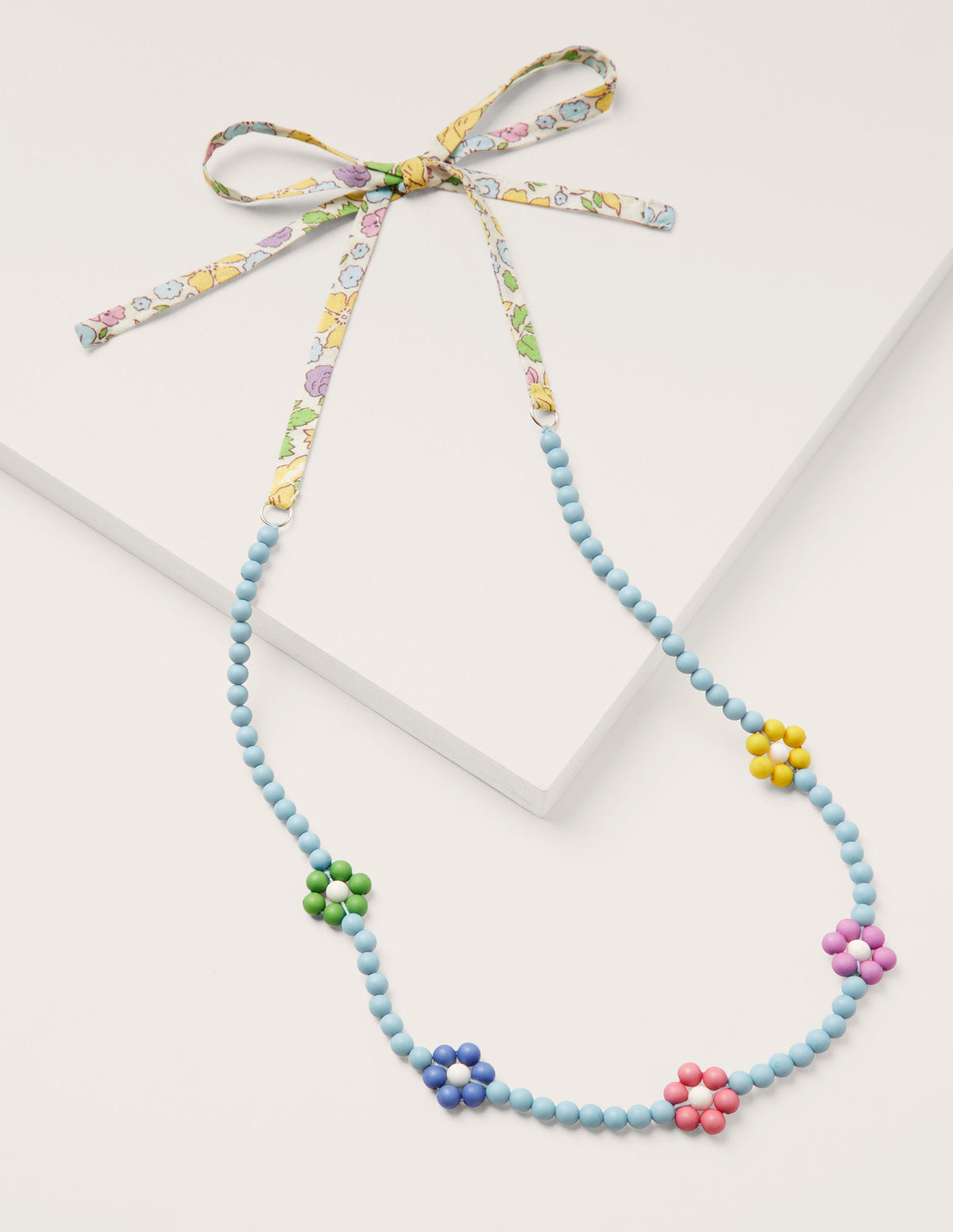 Fabric Necklace-Multi Rainbow Flowers-1