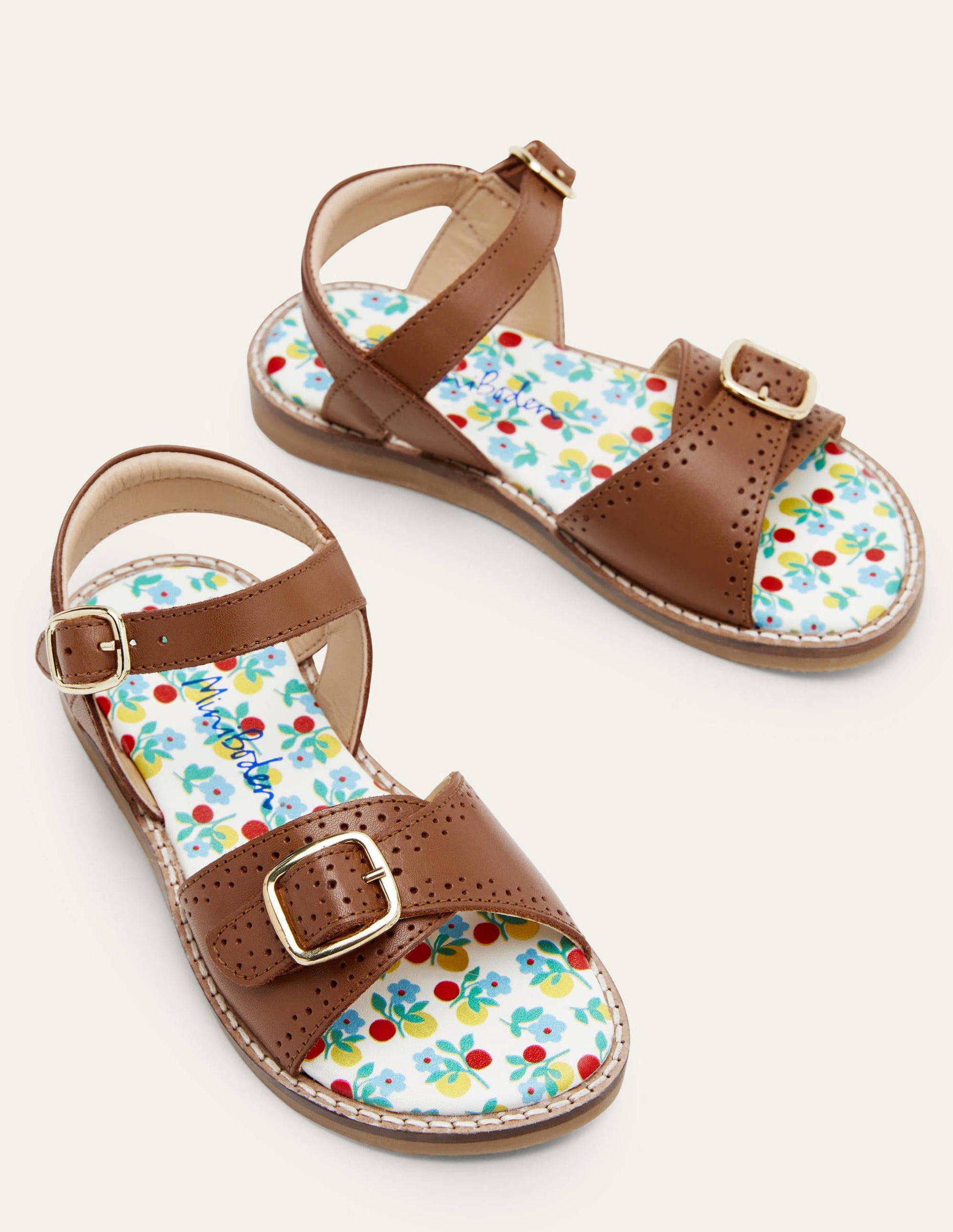 Leather Buckle Sandals-Tan Leather-1