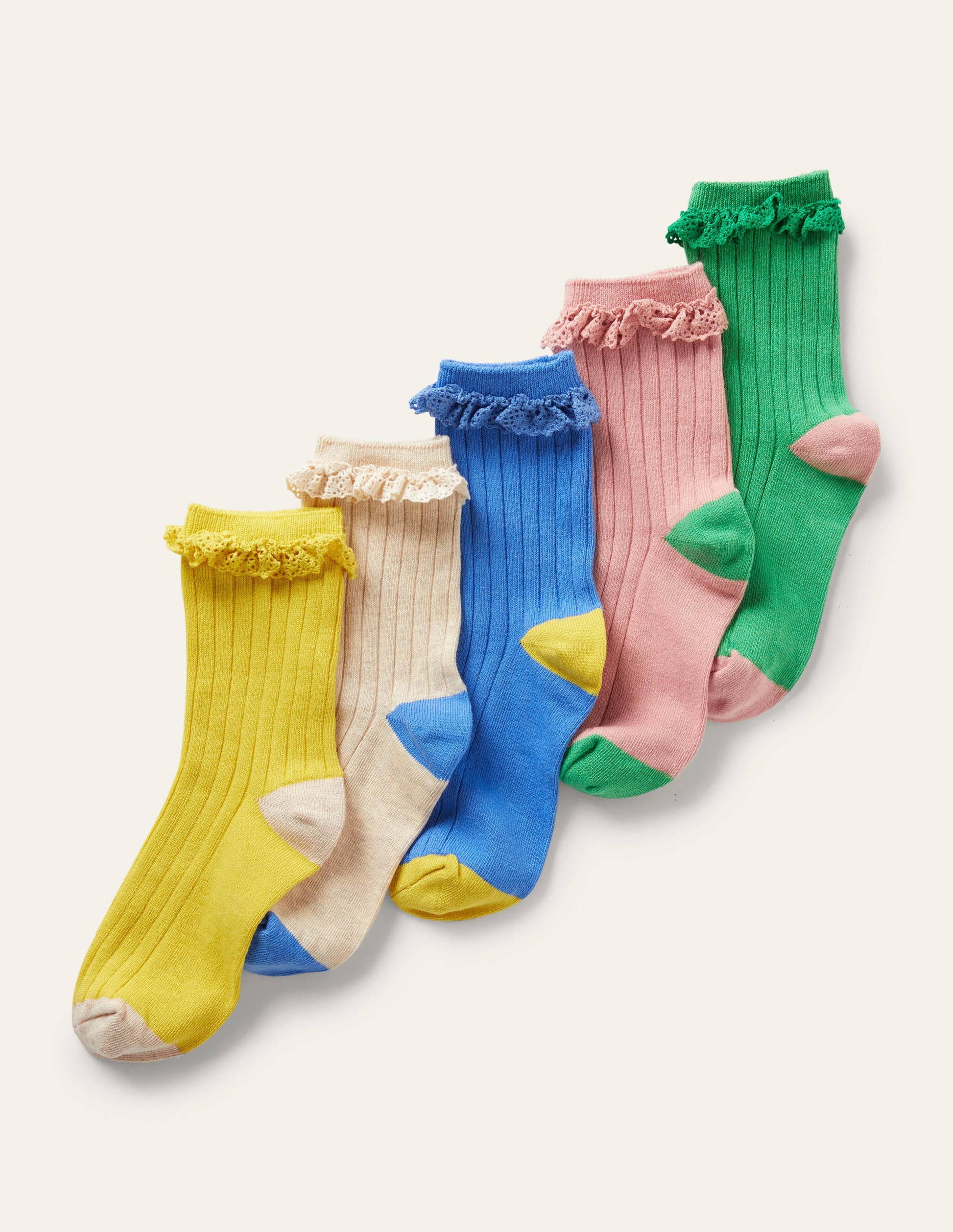 Ribbed Frilly Socks 5 Pack-Multi Pastel-3