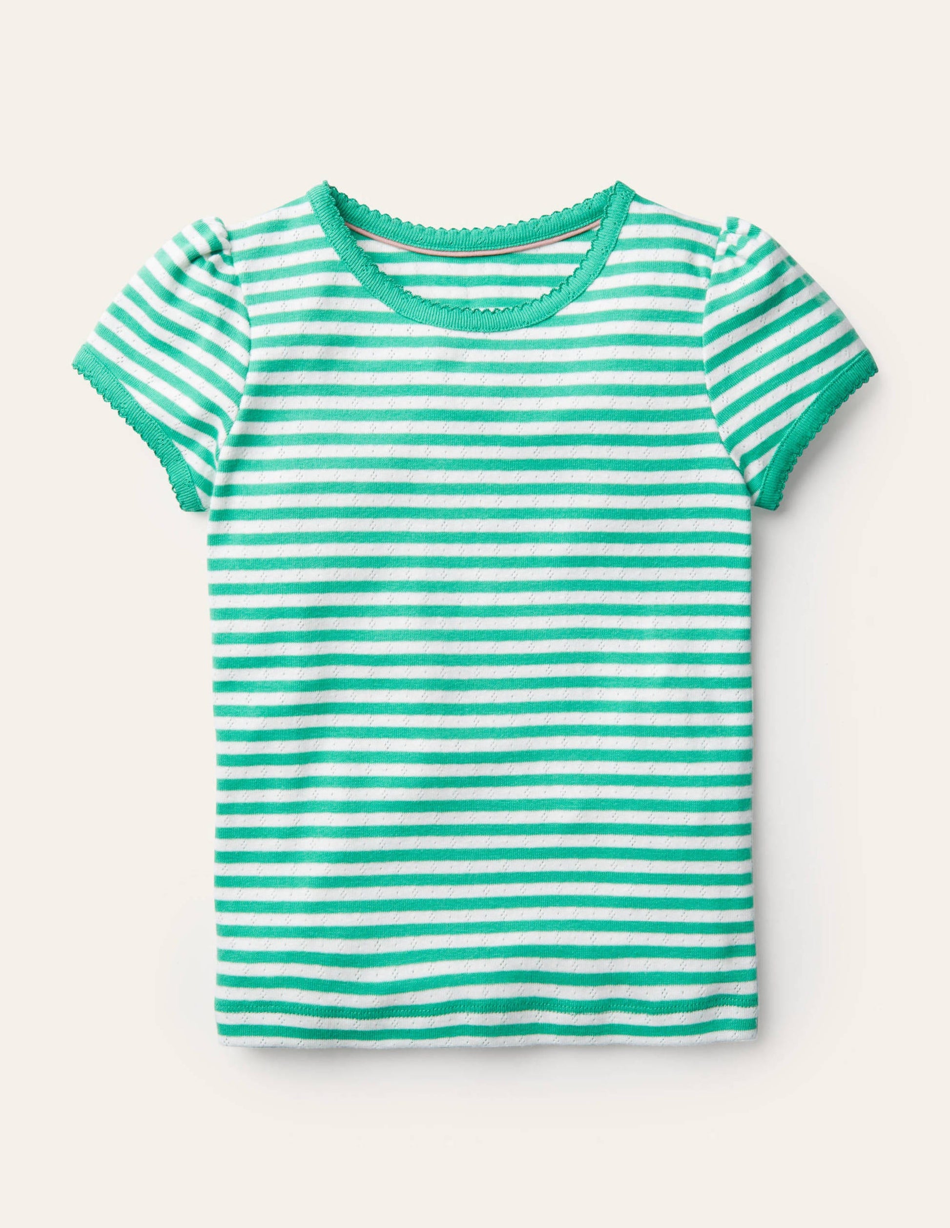 Short-Sleeved Pointelle Top-Aloe Green/Ivory-1