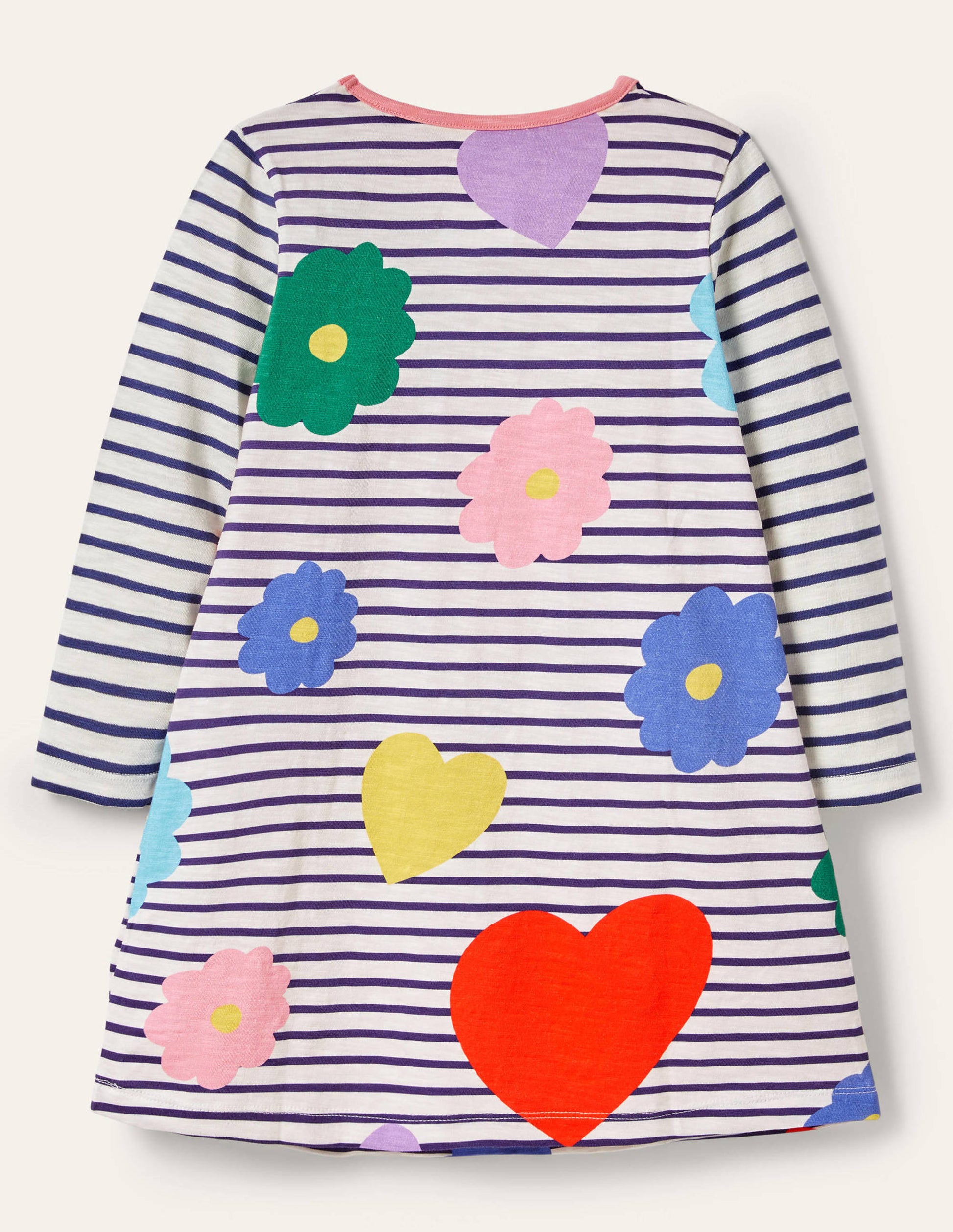 Fun Pocket Jersey Dress-Ivory/Blue Rainbow Flowers-2